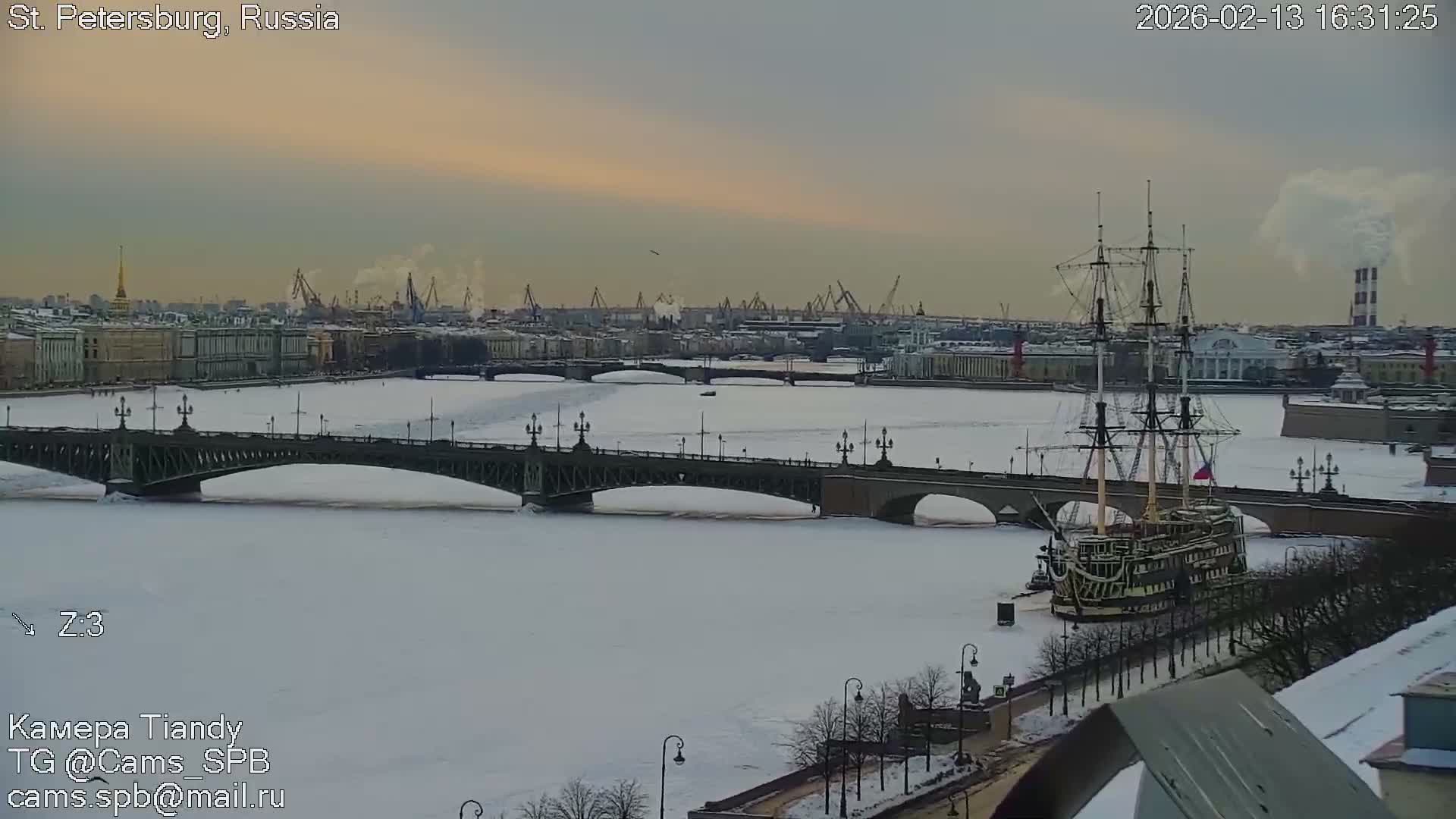 St. Petersburg Trinity Bridge (Troitsky Most) & South St. Petersburg Skyline Live Cam - Posadsky, Petrogradsky, Saint Petersburg, Northwestern (Severo-Zapadnyy), Russia