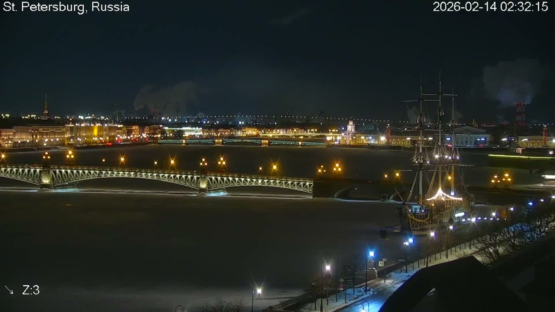 St. Petersburg Trinity Bridge (Troitsky Most) & South St. Petersburg Skyline Live Cam - Posadsky, Petrogradsky, Saint Petersburg, Northwestern (Severo-Zapadnyy), Russia