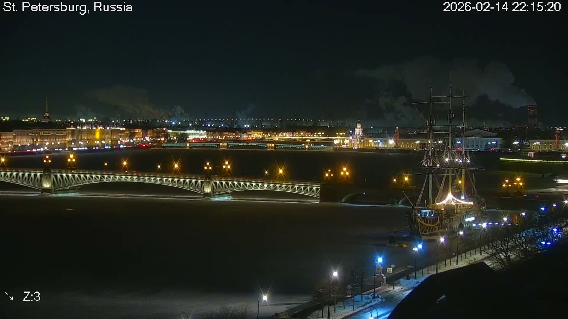 St. Petersburg Trinity Bridge (Troitsky Most) & South St. Petersburg Skyline Live Cam - Posadsky, Petrogradsky, Saint Petersburg, Northwestern (Severo-Zapadnyy), Russia