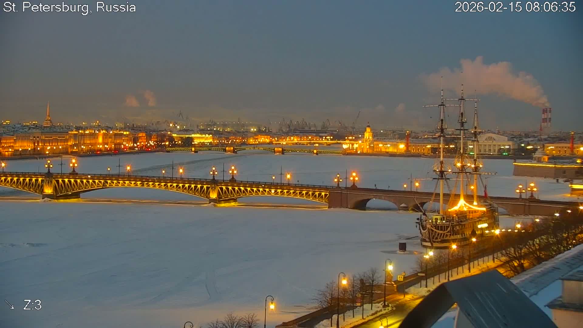 St. Petersburg Trinity Bridge (Troitsky Most) & South St. Petersburg Skyline Live Cam - Posadsky, Petrogradsky, Saint Petersburg, Northwestern (Severo-Zapadnyy), Russia