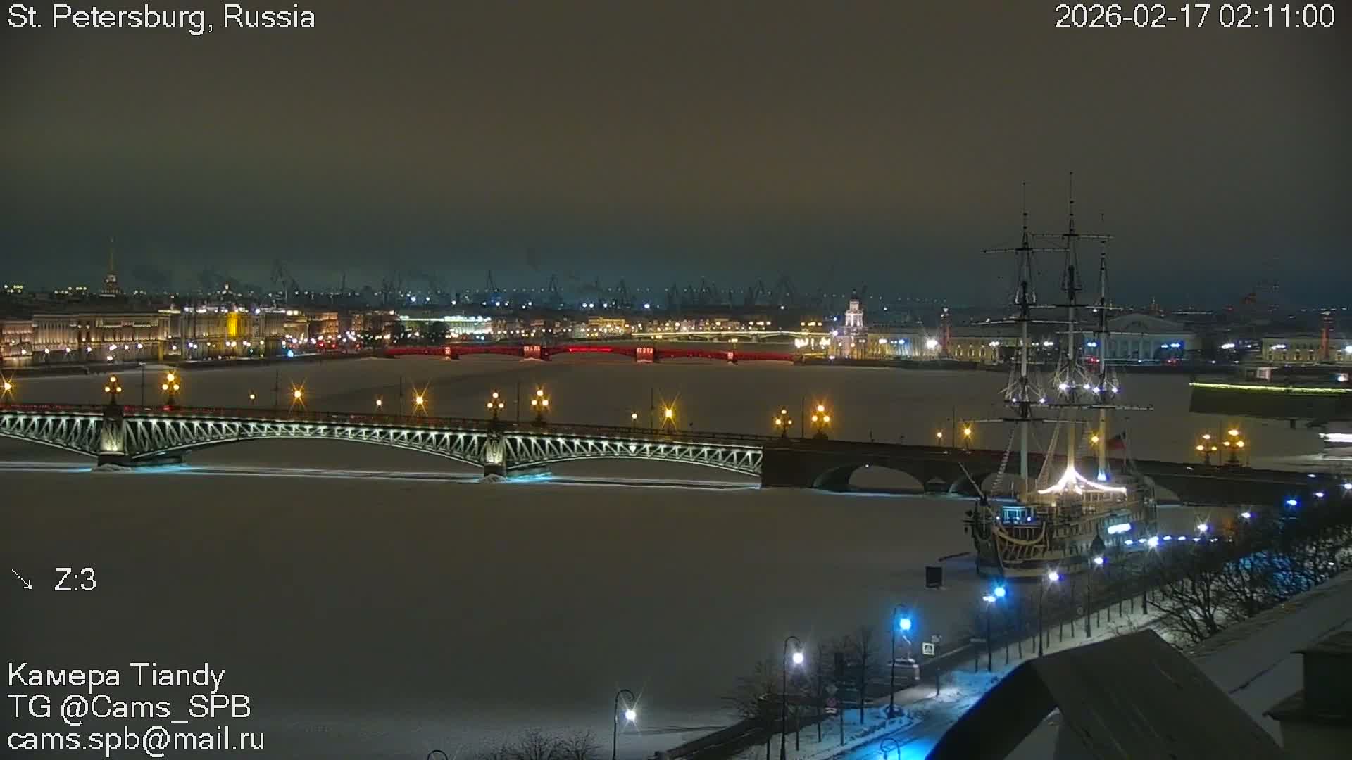 St. Petersburg Trinity Bridge (Troitsky Most) & South St. Petersburg Skyline Live Cam - Posadsky, Petrogradsky, Saint Petersburg, Northwestern (Severo-Zapadnyy), Russia