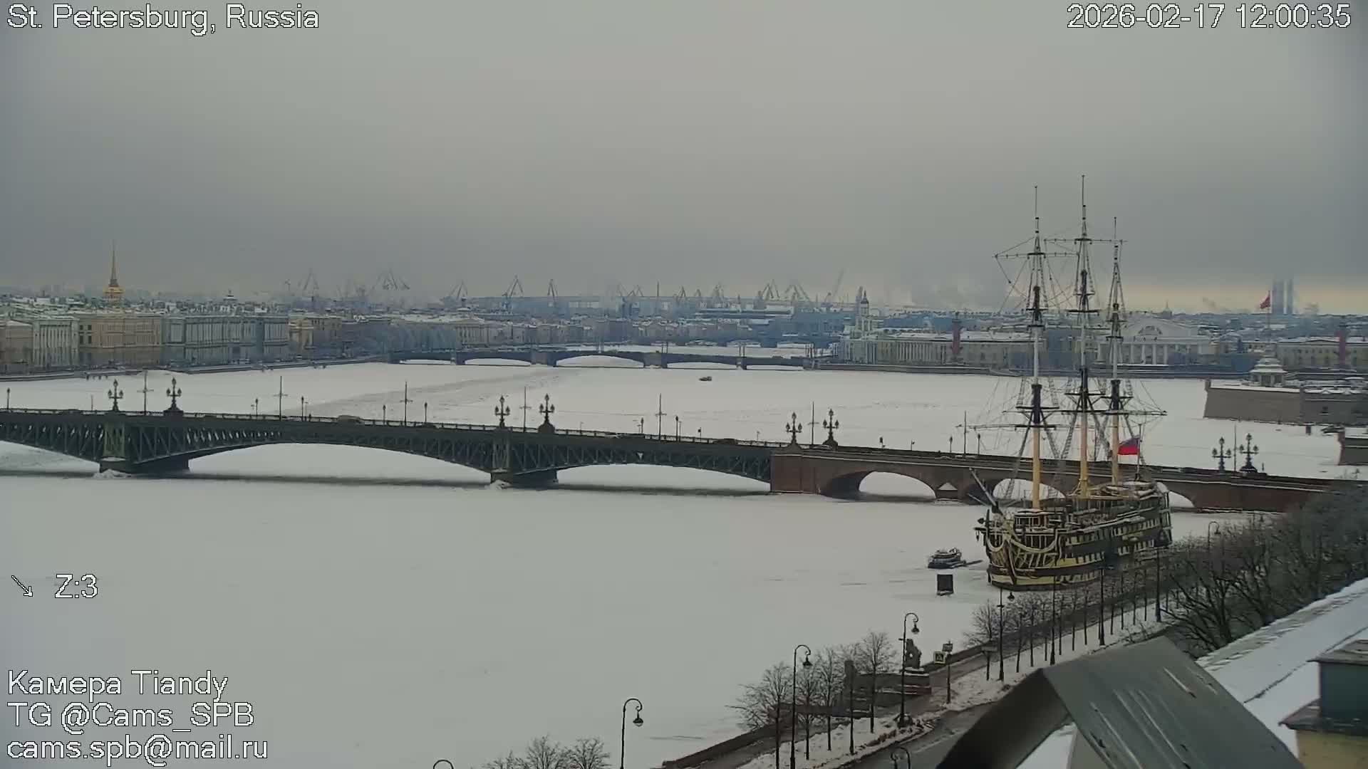 St. Petersburg Trinity Bridge (Troitsky Most) & South St. Petersburg Skyline Live Cam - Posadsky, Petrogradsky, Saint Petersburg, Northwestern (Severo-Zapadnyy), Russia