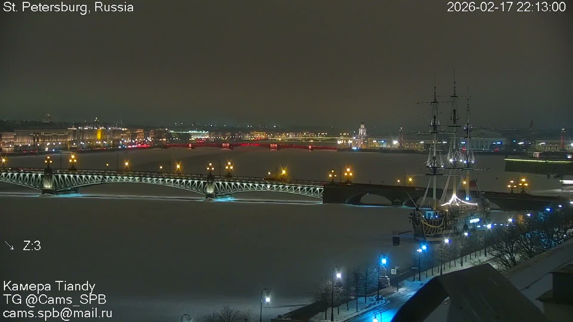 St. Petersburg Trinity Bridge (Troitsky Most) & South St. Petersburg Skyline Live Cam - Posadsky, Petrogradsky, Saint Petersburg, Northwestern (Severo-Zapadnyy), Russia