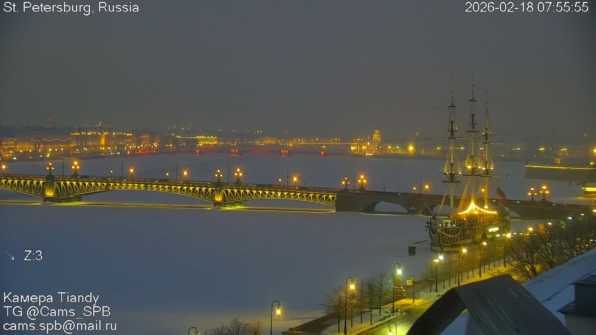 St. Petersburg Trinity Bridge (Troitsky Most) & South St. Petersburg Skyline Live Cam - Posadsky, Petrogradsky, Saint Petersburg, Northwestern (Severo-Zapadnyy), Russia