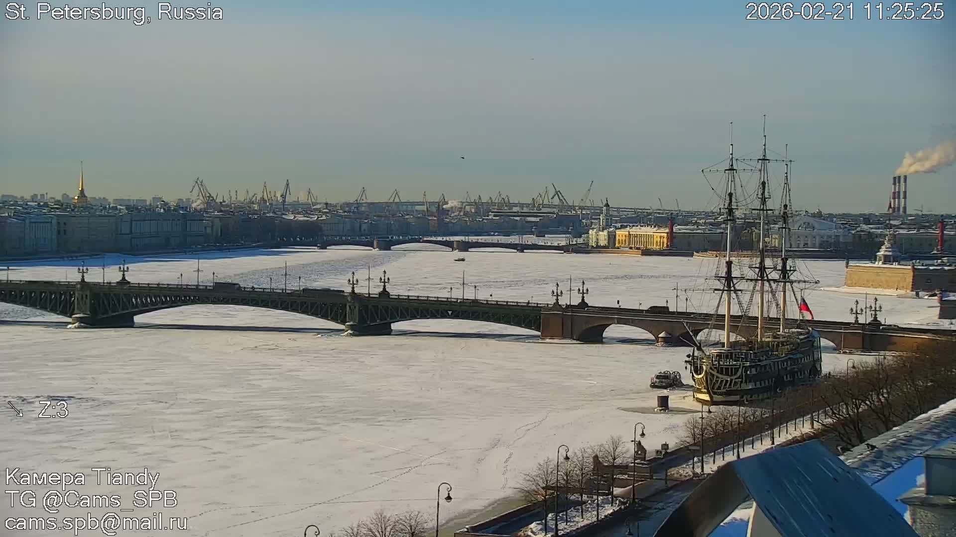 St. Petersburg Trinity Bridge (Troitsky Most) & South St. Petersburg Skyline Live Cam - Posadsky, Petrogradsky, Saint Petersburg, Northwestern (Severo-Zapadnyy), Russia