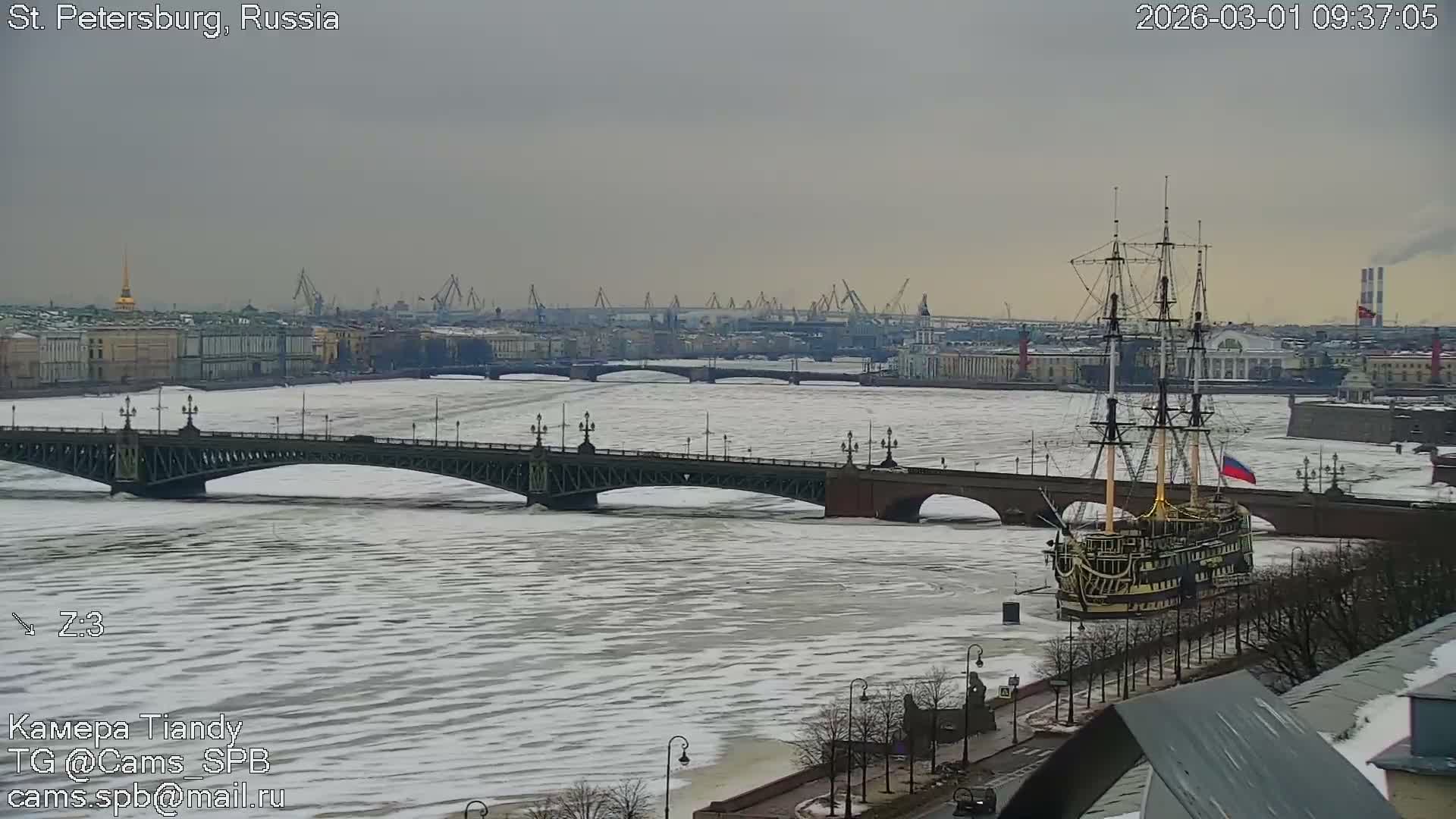 St. Petersburg Trinity Bridge (Troitsky Most) & South St. Petersburg Skyline Live Cam - Posadsky, Petrogradsky, Saint Petersburg, Northwestern (Severo-Zapadnyy), Russia