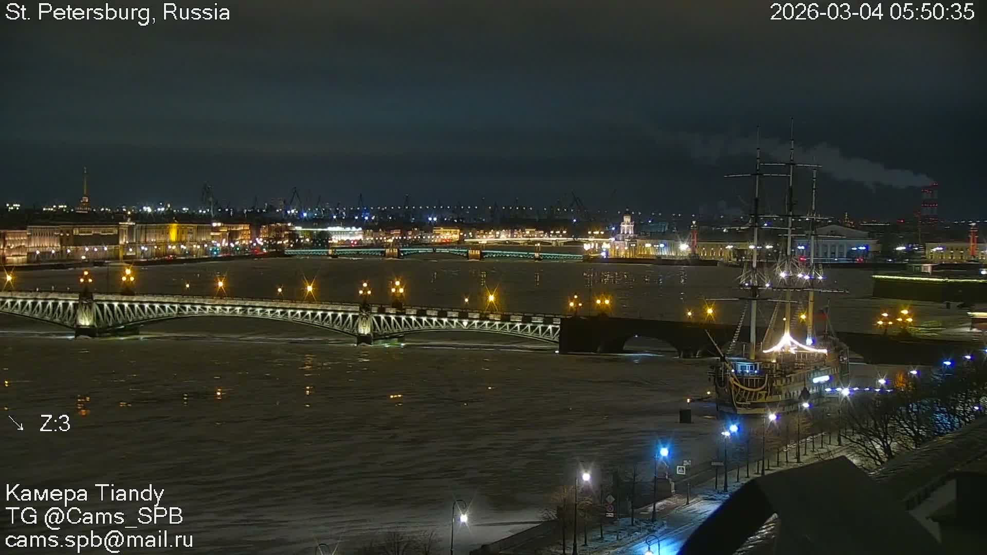 St. Petersburg Trinity Bridge (Troitsky Most) & South St. Petersburg Skyline Live Cam - Posadsky, Petrogradsky, Saint Petersburg, Northwestern (Severo-Zapadnyy), Russia