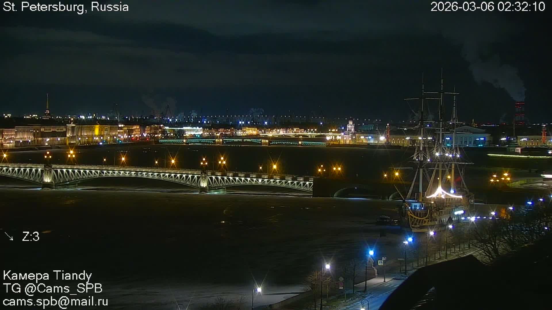 St. Petersburg Trinity Bridge (Troitsky Most) & South St. Petersburg Skyline Live Cam - Posadsky, Petrogradsky, Saint Petersburg, Northwestern (Severo-Zapadnyy), Russia