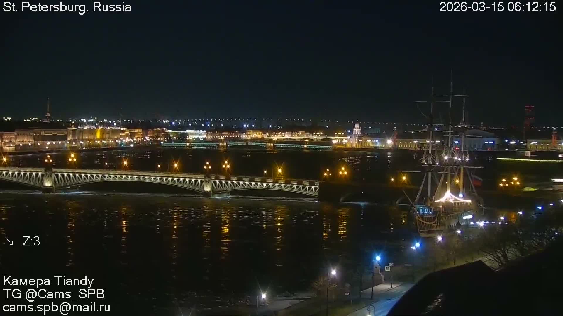 St. Petersburg Trinity Bridge (Troitsky Most) & South St. Petersburg Skyline Live Cam - Posadsky, Petrogradsky, Saint Petersburg, Northwestern (Severo-Zapadnyy), Russia