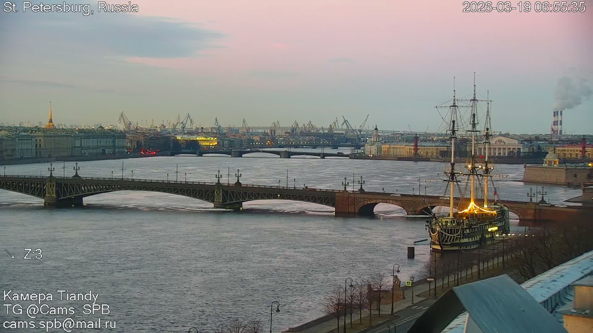 St. Petersburg Trinity Bridge (Troitsky Most) & South St. Petersburg Skyline Live Cam - Posadsky, Petrogradsky, Saint Petersburg, Northwestern (Severo-Zapadnyy), Russia