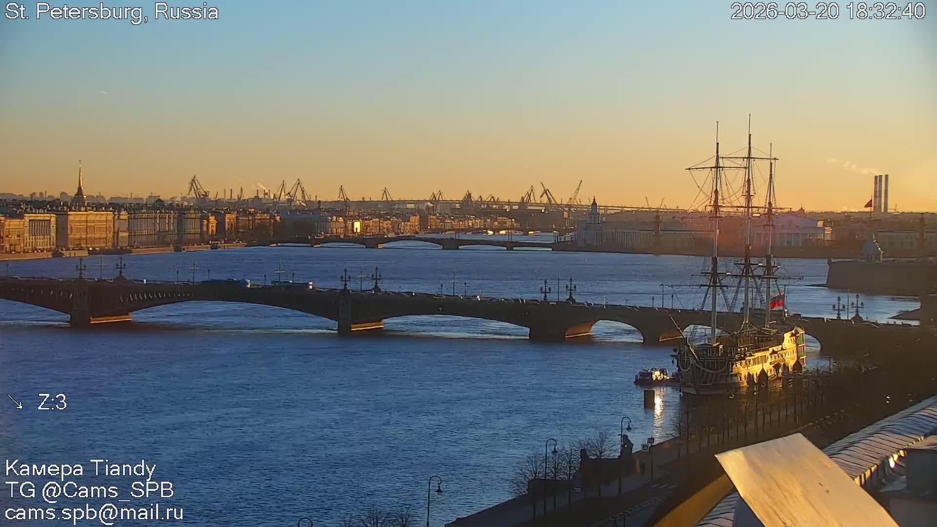 St. Petersburg Trinity Bridge (Troitsky Most) & South St. Petersburg Skyline Live Cam - Posadsky, Petrogradsky, Saint Petersburg, Northwestern (Severo-Zapadnyy), Russia