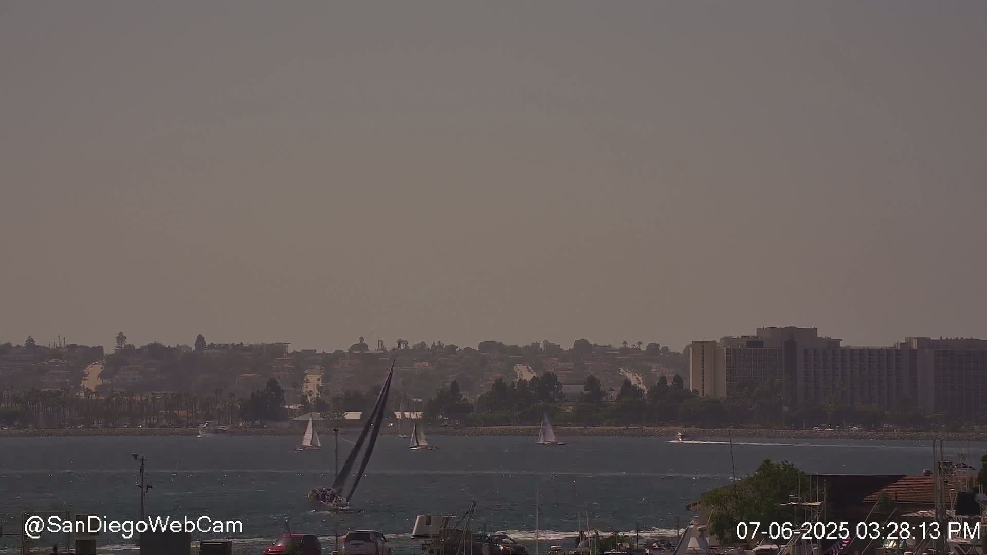 San Diego City Dowtown  from San Diego Bay Panaromic Live Cam -  Harbor Island, San Diego, San Diego County, California, USA