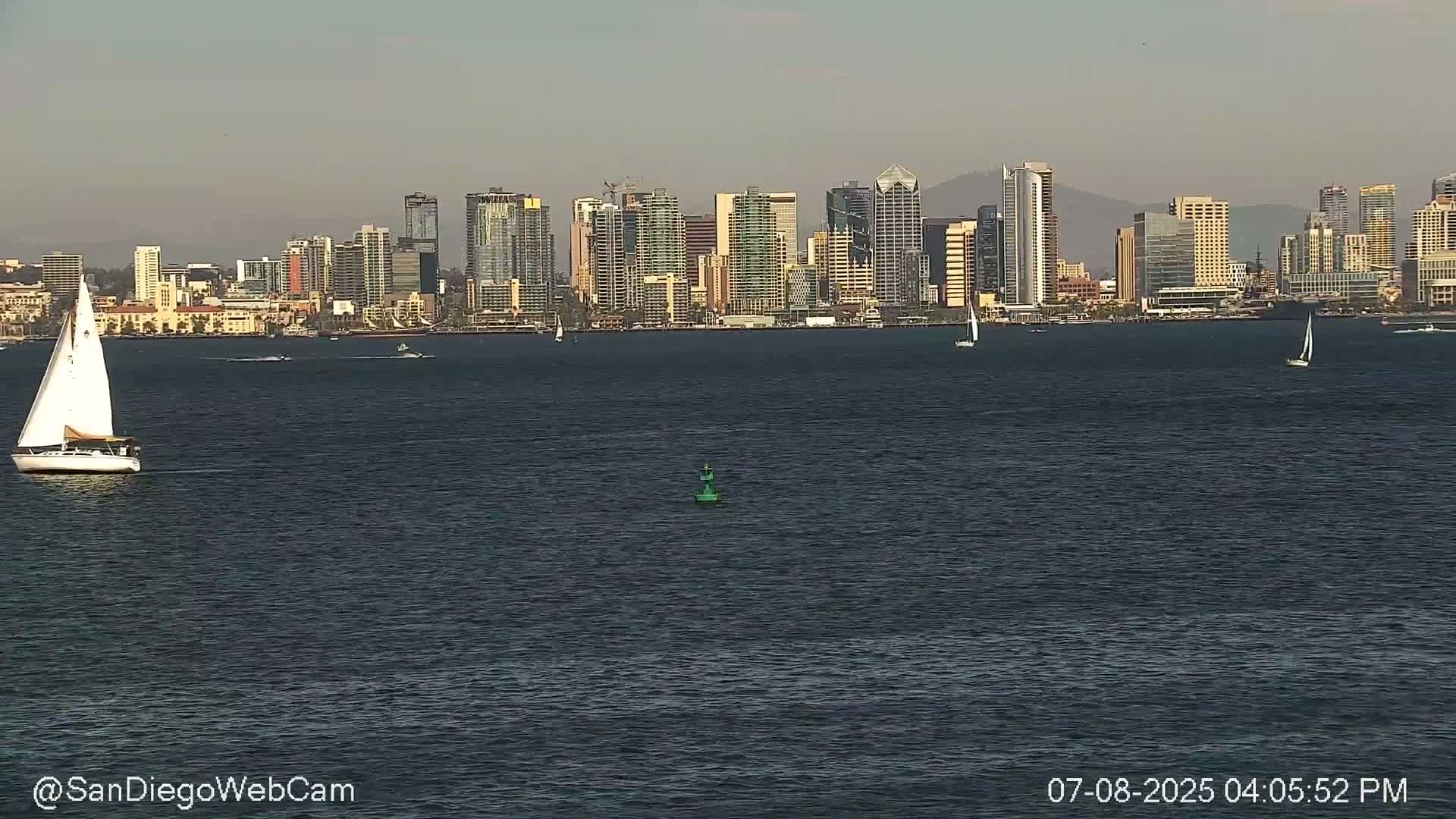 San Diego City Dowtown  from San Diego Bay Panaromic Live Cam -  Harbor Island, San Diego, San Diego County, California, USA