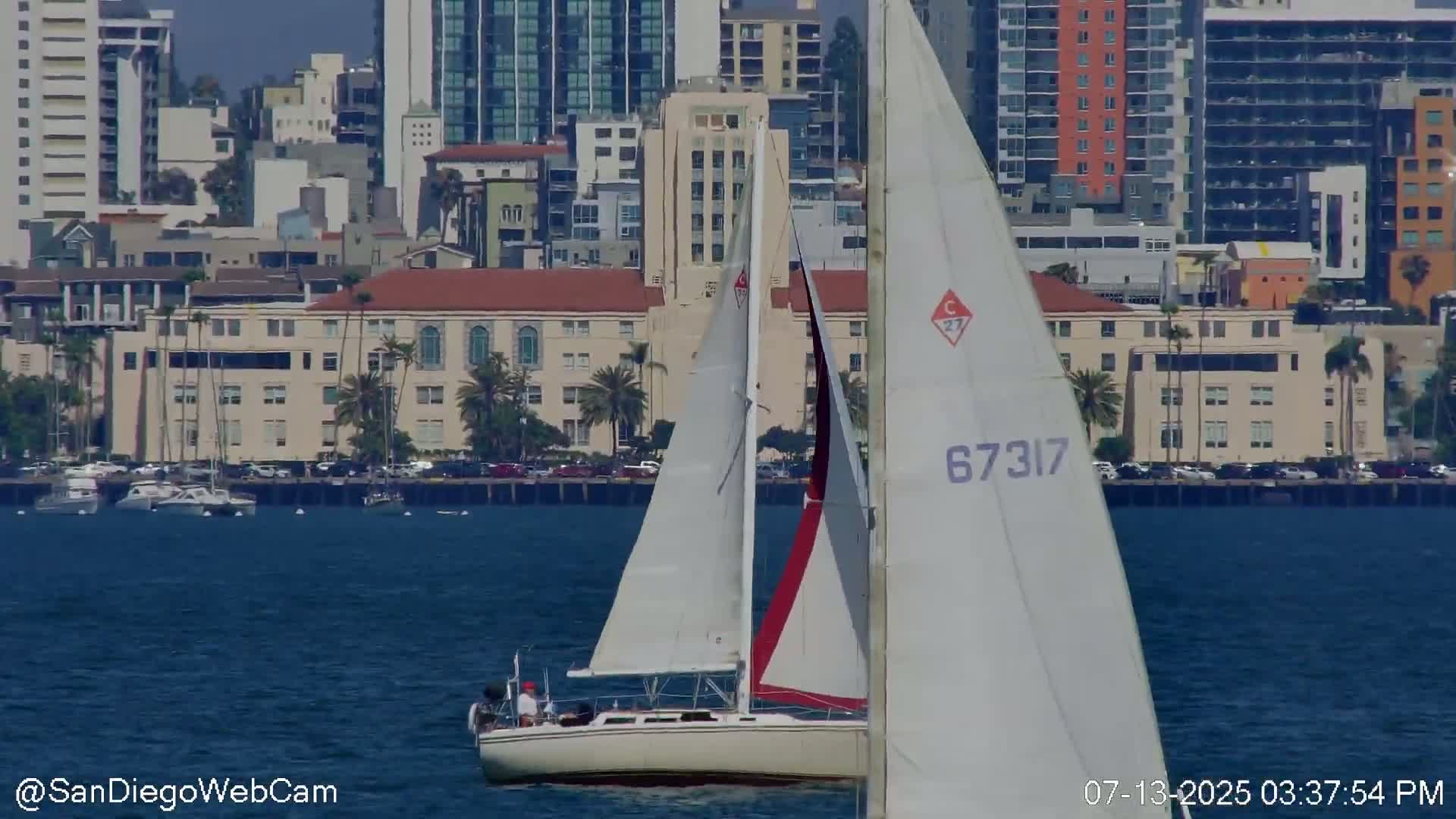 San Diego City Dowtown  from San Diego Bay Panaromic Live Cam -  Harbor Island, San Diego, San Diego County, California, USA