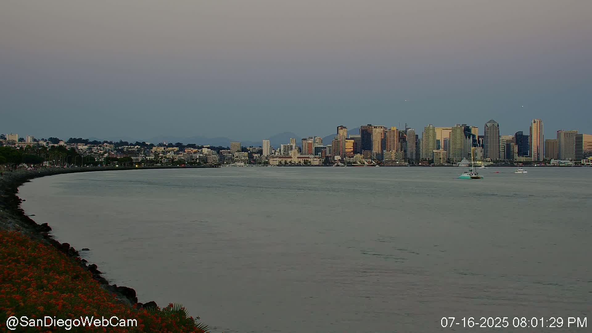 San Diego City Dowtown  from San Diego Bay Panaromic Live Cam -  Harbor Island, San Diego, San Diego County, California, USA