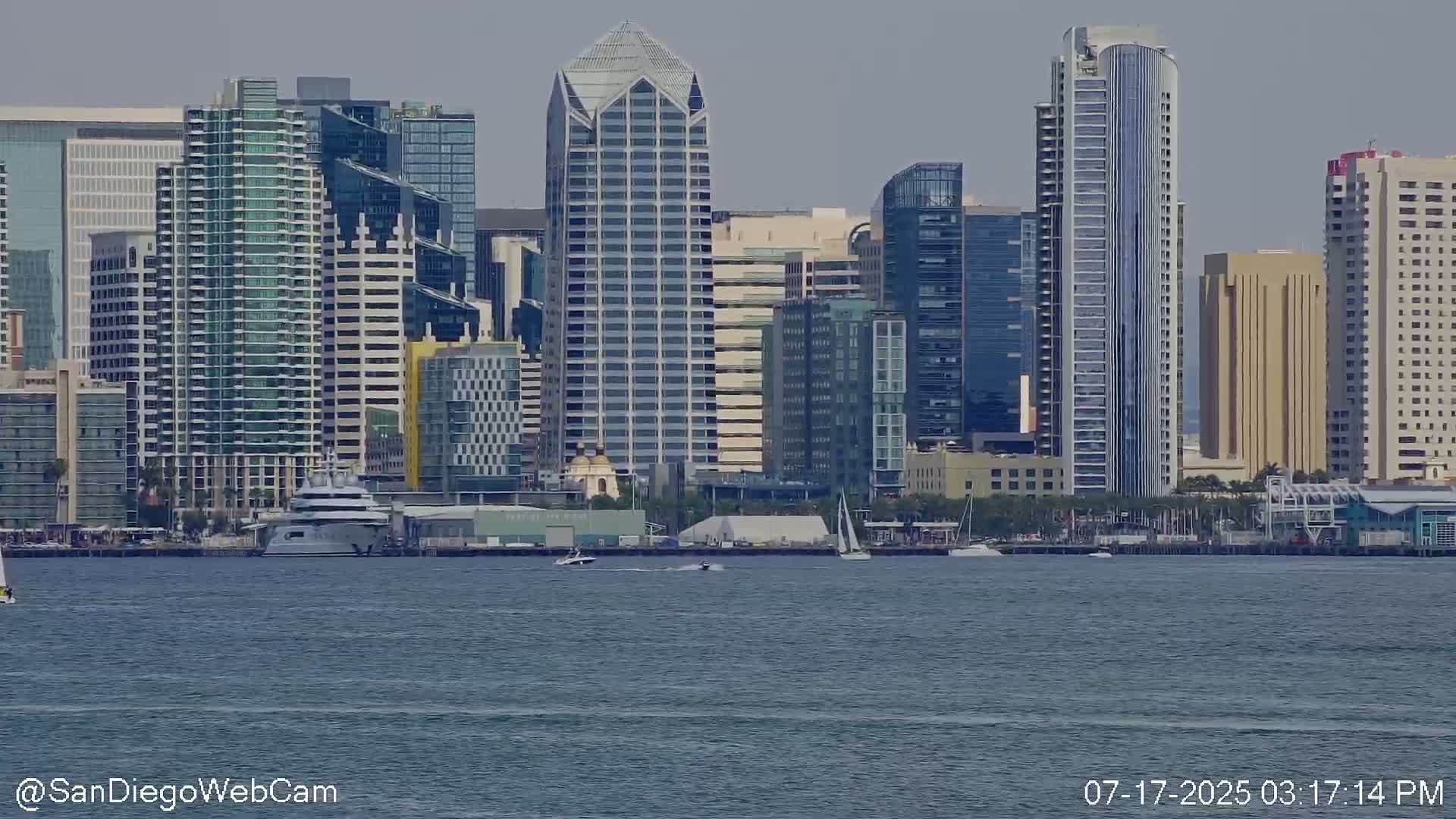 San Diego City Dowtown  from San Diego Bay Panaromic Live Cam -  Harbor Island, San Diego, San Diego County, California, USA