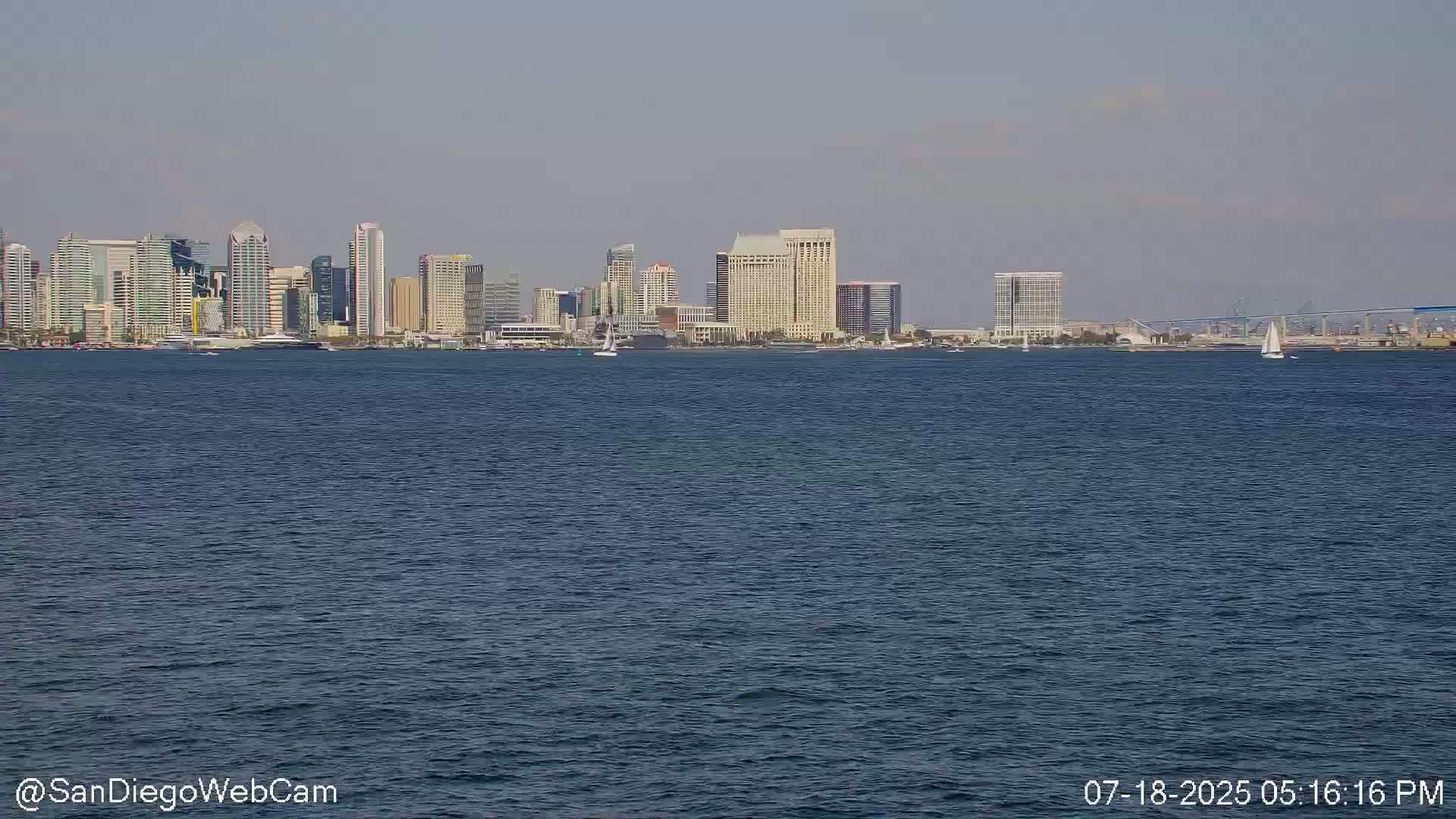 San Diego City Dowtown  from San Diego Bay Panaromic Live Cam -  Harbor Island, San Diego, San Diego County, California, USA