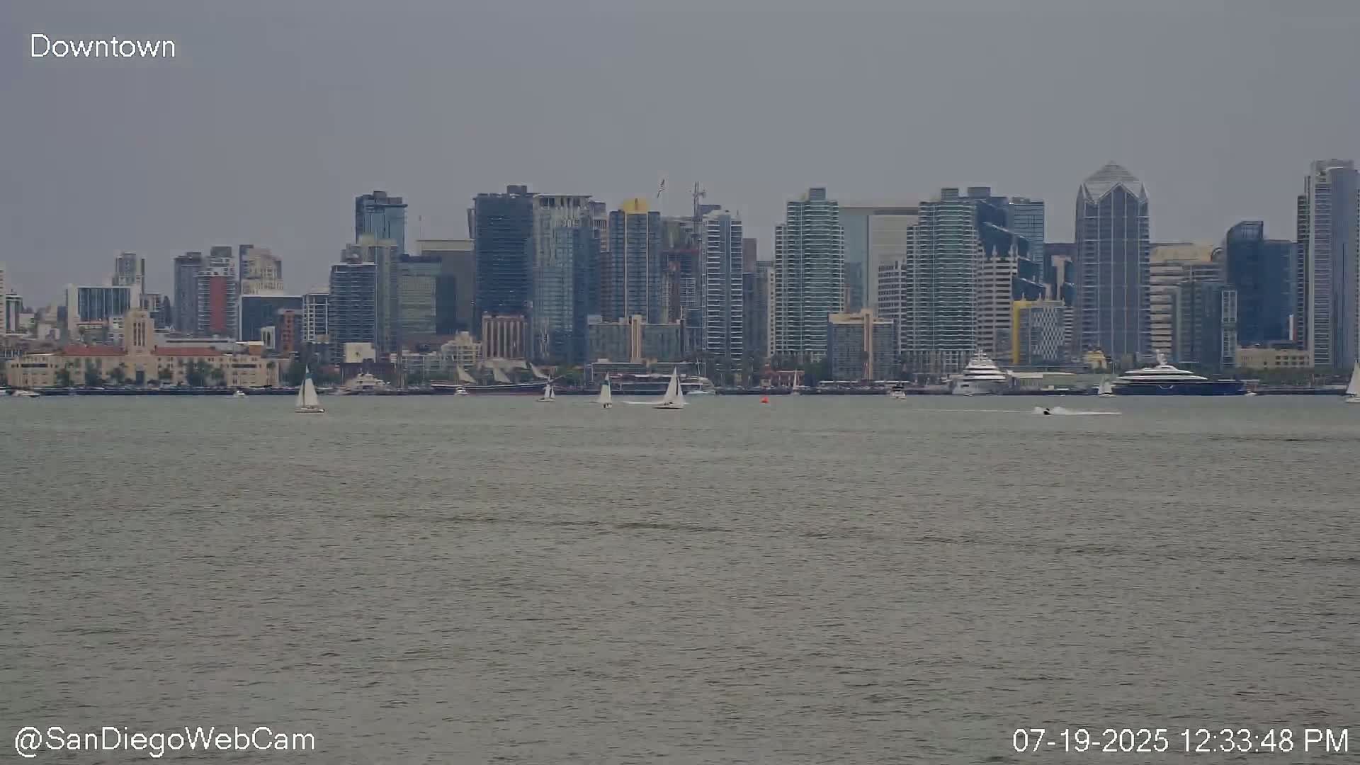 San Diego City Dowtown  from San Diego Bay Panaromic Live Cam -  Harbor Island, San Diego, San Diego County, California, USA