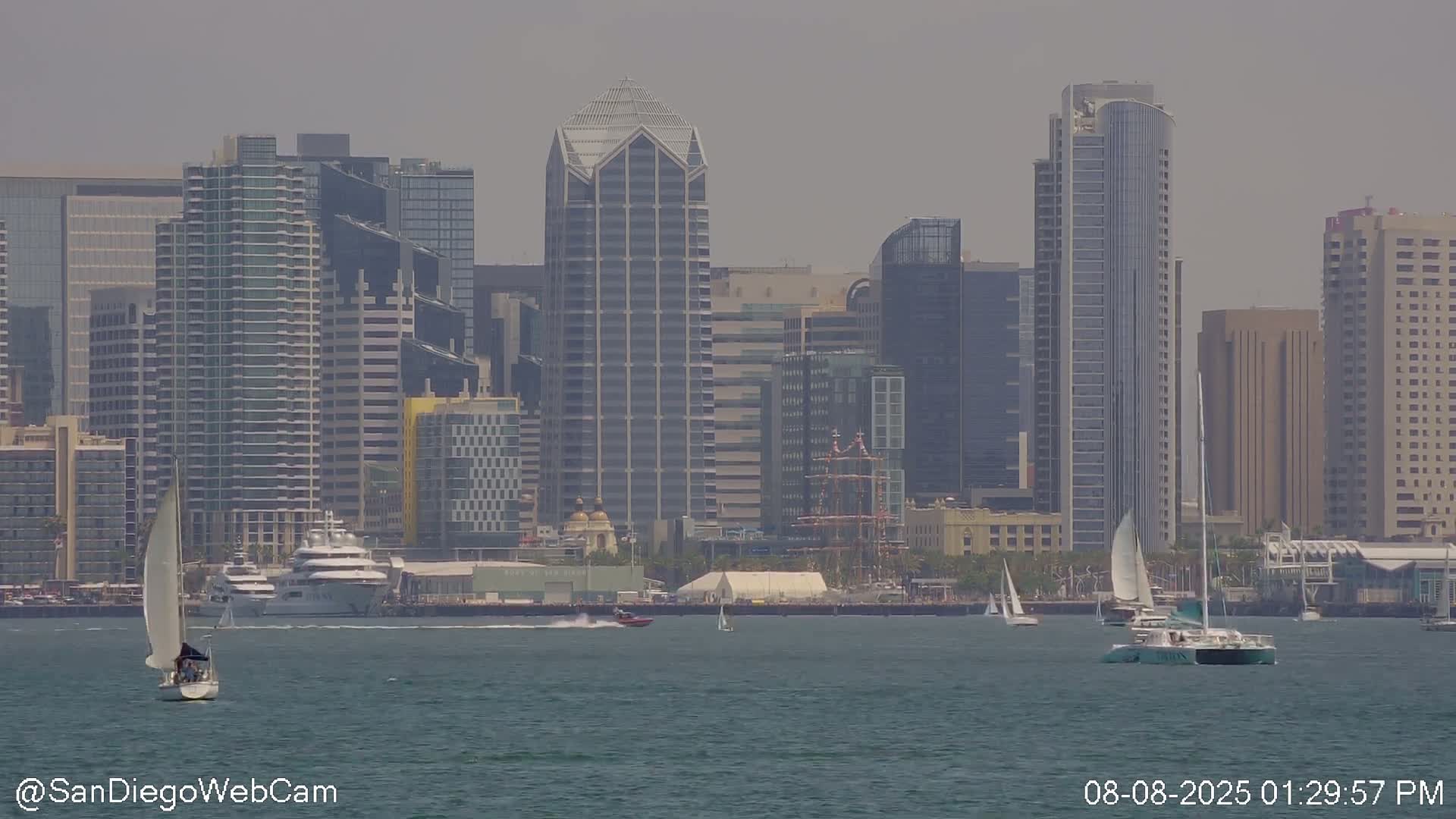 San Diego City Dowtown  from San Diego Bay Panaromic Live Cam -  Harbor Island, San Diego, San Diego County, California, USA