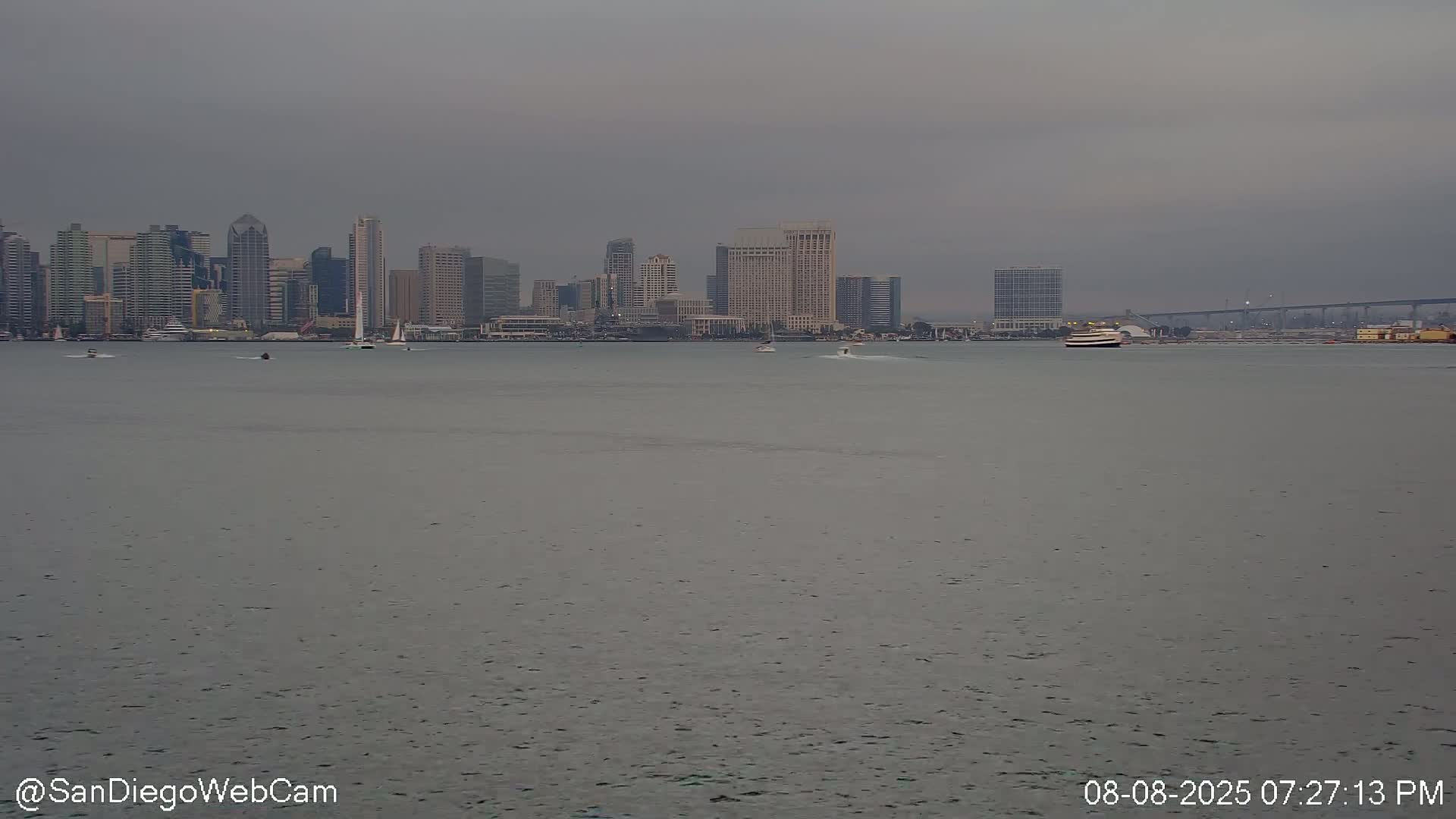 San Diego City Dowtown  from San Diego Bay Panaromic Live Cam -  Harbor Island, San Diego, San Diego County, California, USA