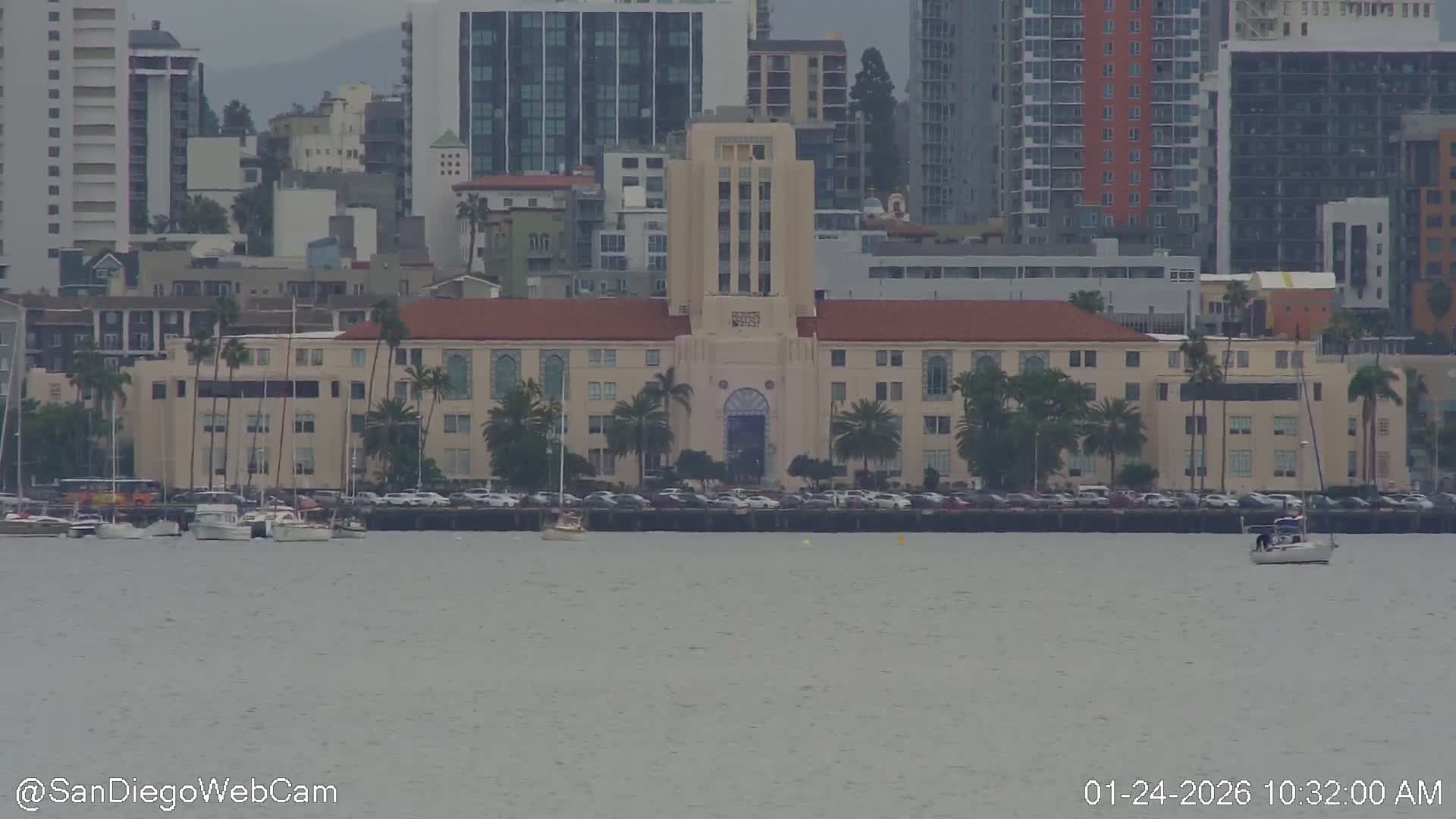 San Diego City Dowtown  from San Diego Bay Panaromic Live Cam -  Harbor Island, San Diego, San Diego County, California, USA
