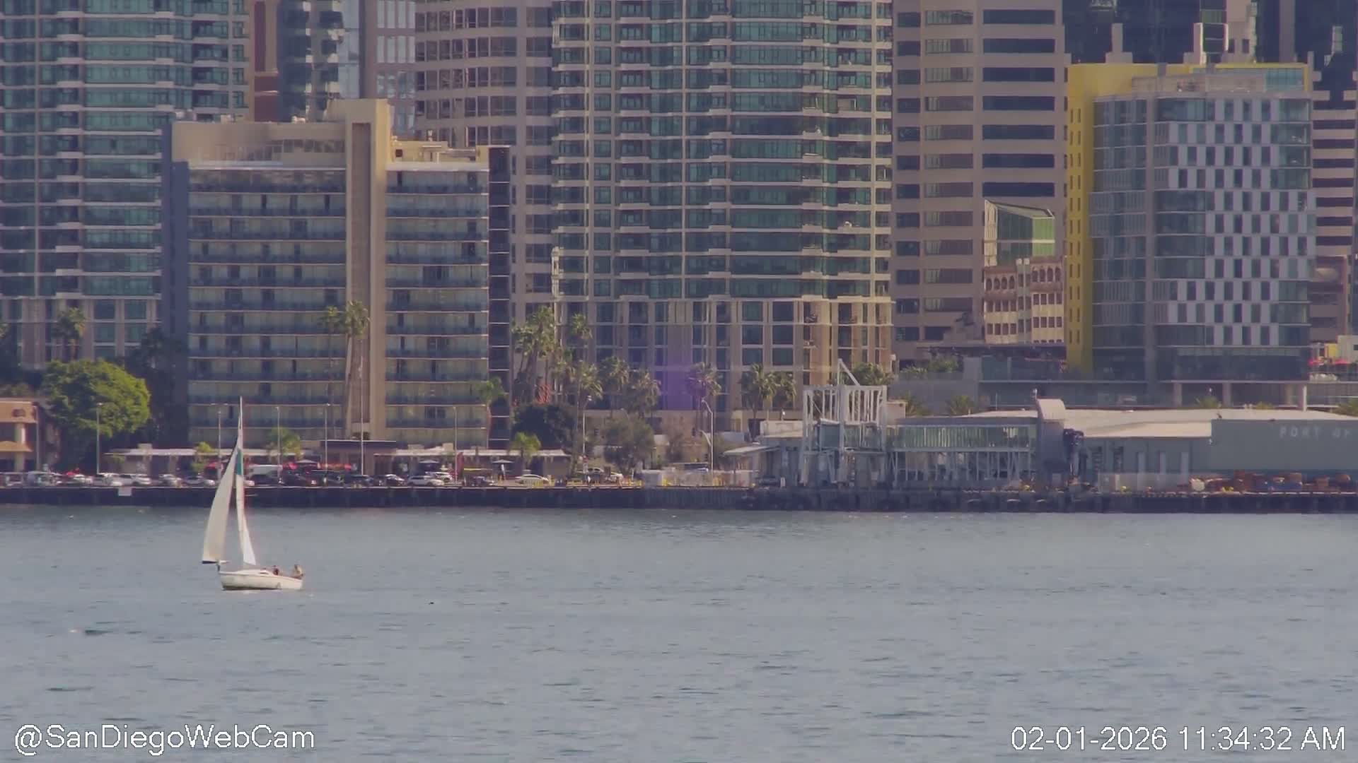 San Diego City Dowtown  from San Diego Bay Panaromic Live Cam -  Harbor Island, San Diego, San Diego County, California, USA