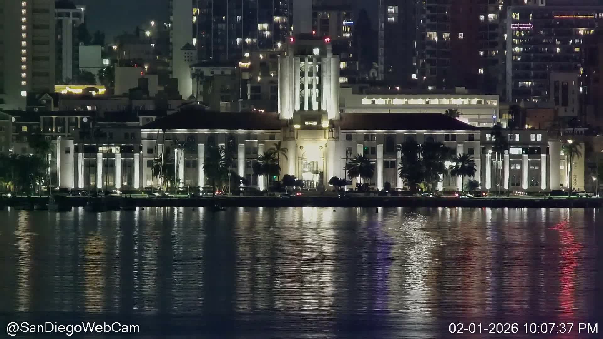 San Diego City Dowtown  from San Diego Bay Panaromic Live Cam -  Harbor Island, San Diego, San Diego County, California, USA