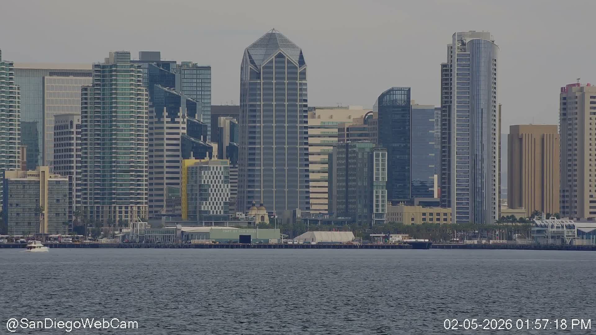 San Diego City Dowtown  from San Diego Bay Panaromic Live Cam -  Harbor Island, San Diego, San Diego County, California, USA