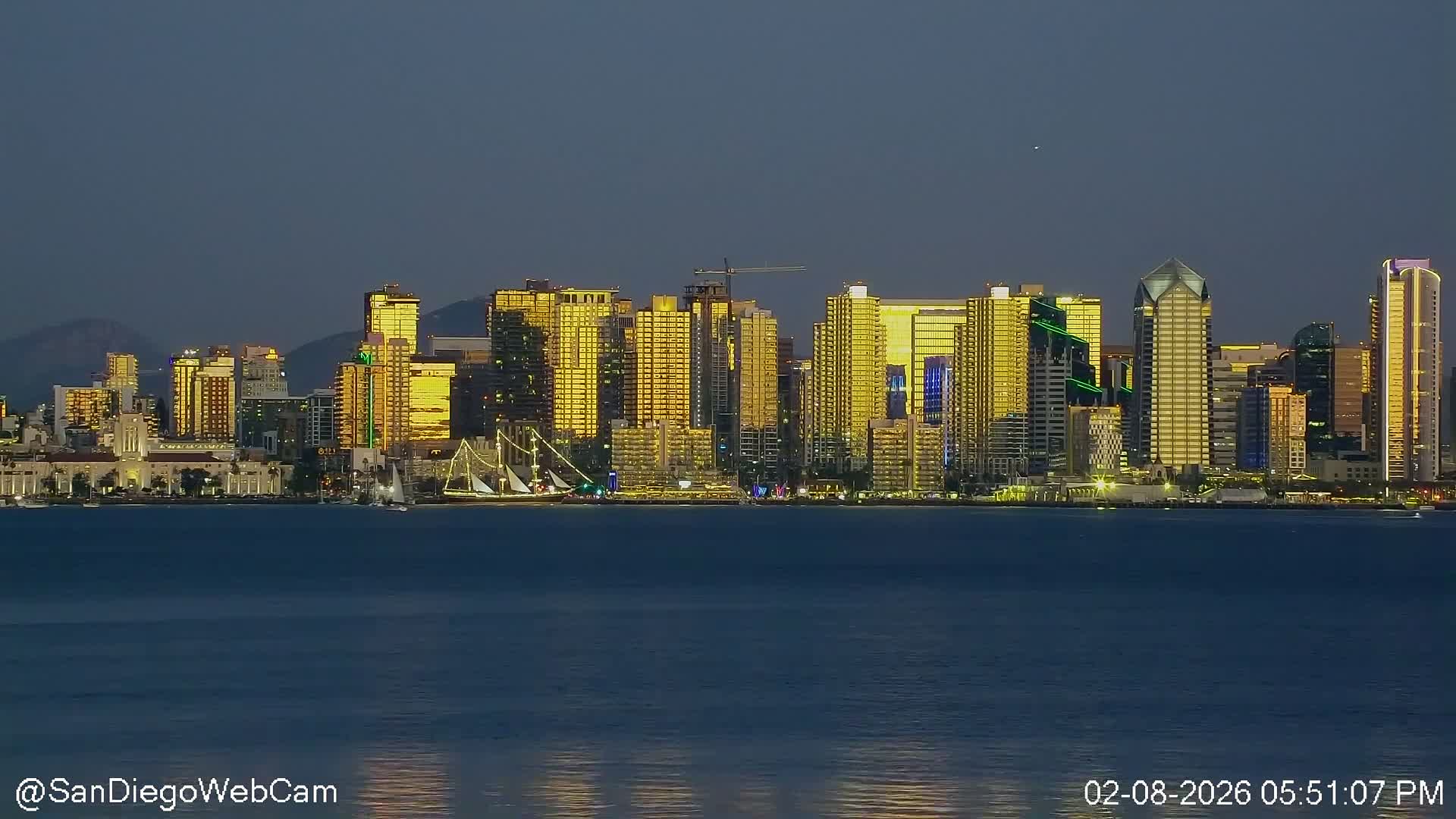 San Diego City Dowtown  from San Diego Bay Panaromic Live Cam -  Harbor Island, San Diego, San Diego County, California, USA