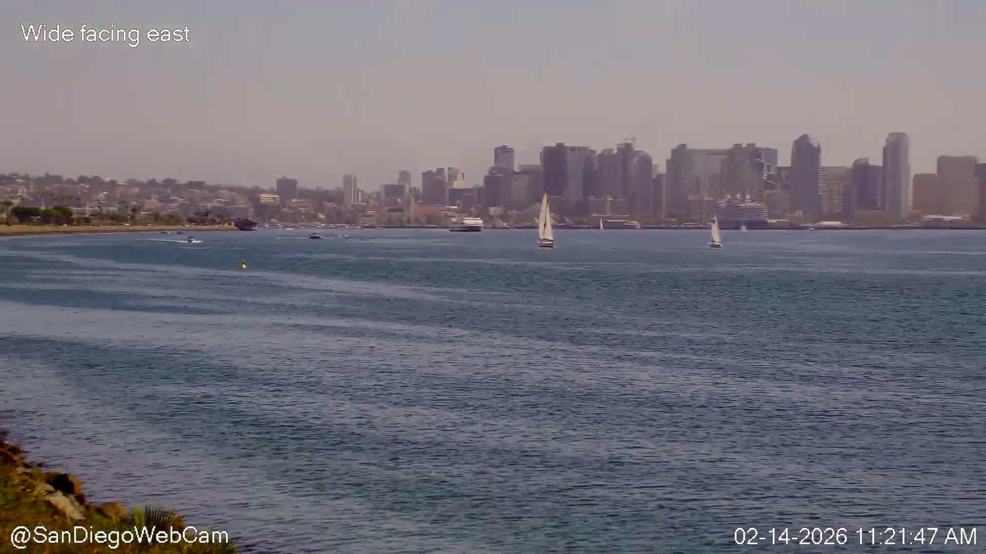 San Diego City Dowtown  from San Diego Bay Panaromic Live Cam -  Harbor Island, San Diego, San Diego County, California, USA
