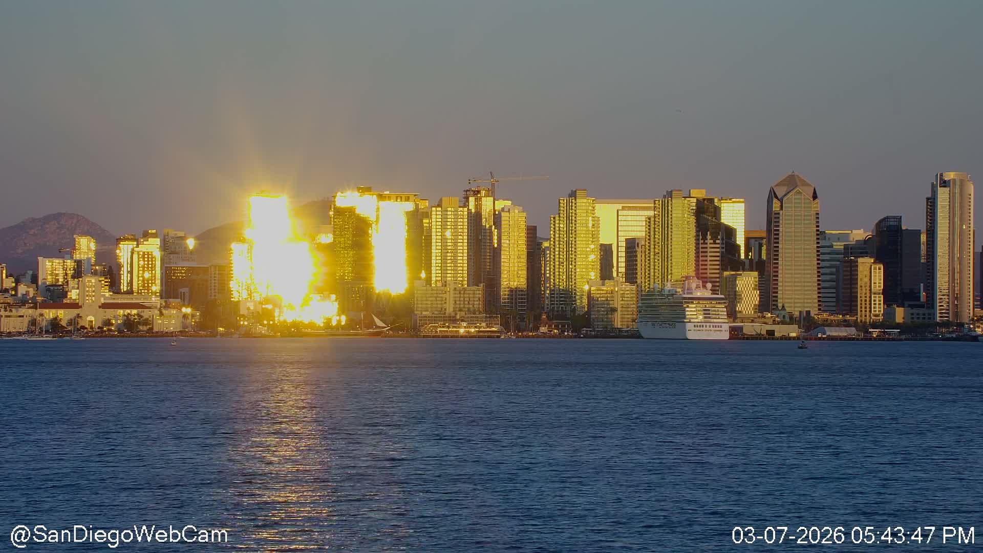 San Diego City Dowtown  from San Diego Bay Panaromic Live Cam -  Harbor Island, San Diego, San Diego County, California, USA