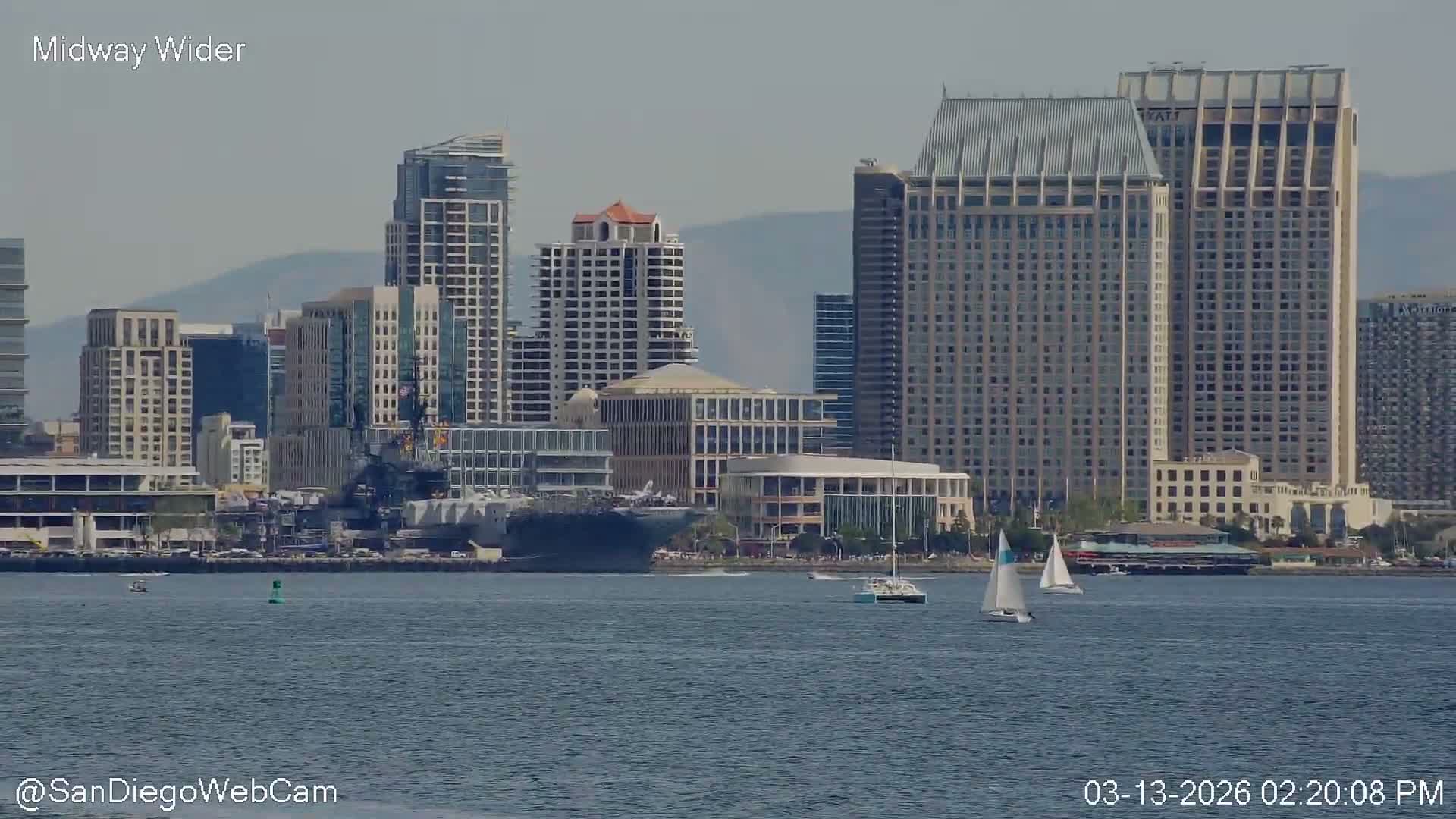 San Diego City Dowtown  from San Diego Bay Panaromic Live Cam -  Harbor Island, San Diego, San Diego County, California, USA