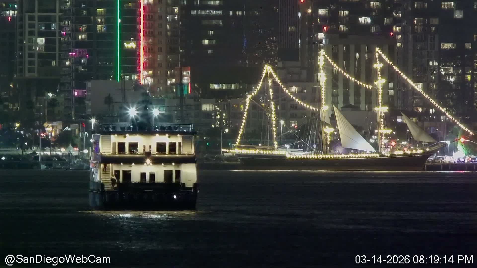 San Diego City Dowtown  from San Diego Bay Panaromic Live Cam -  Harbor Island, San Diego, San Diego County, California, USA