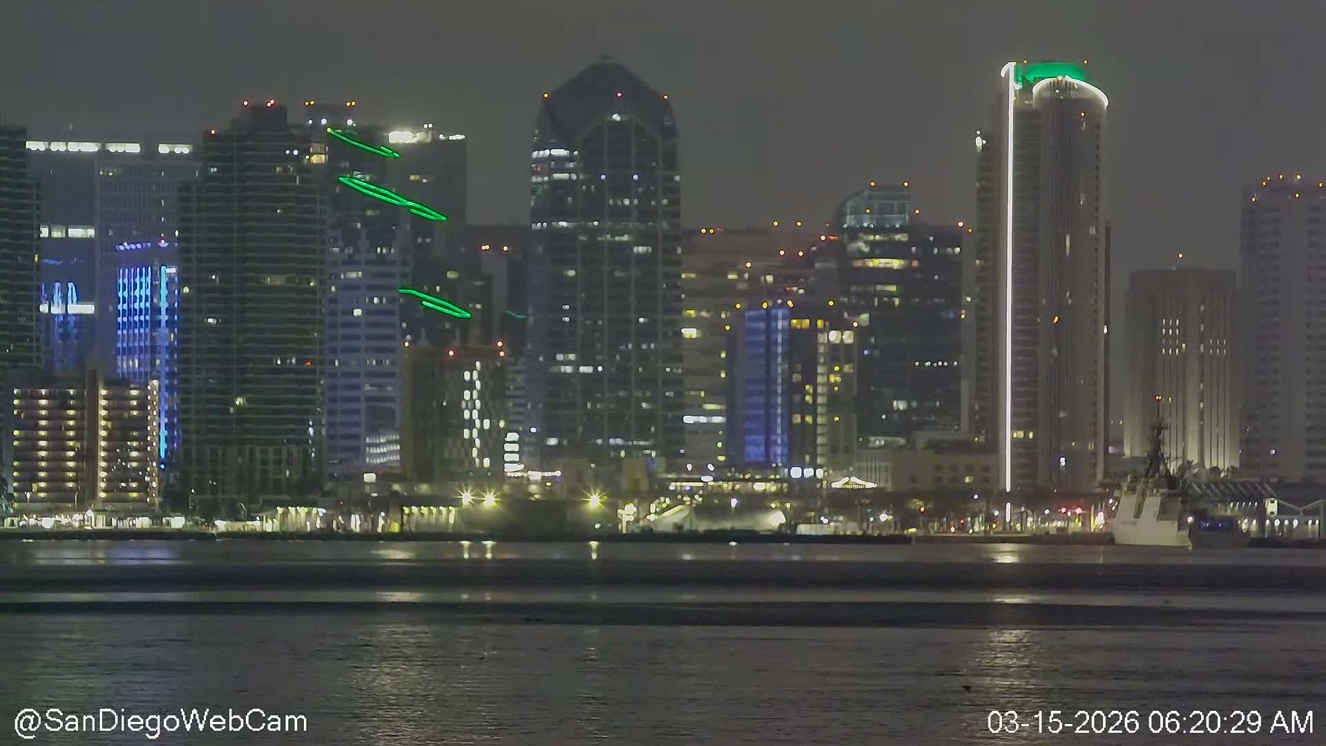 San Diego City Dowtown  from San Diego Bay Panaromic Live Cam -  Harbor Island, San Diego, San Diego County, California, USA