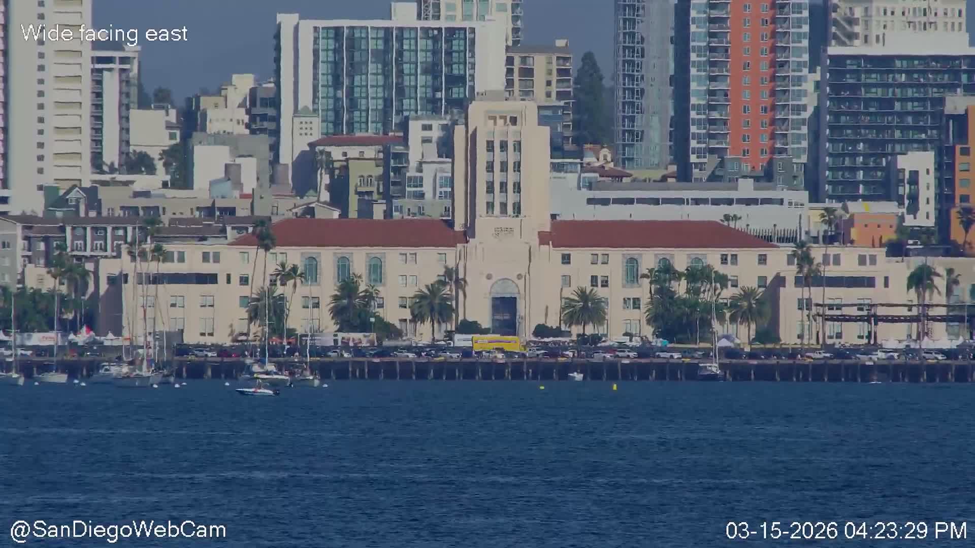 San Diego City Dowtown  from San Diego Bay Panaromic Live Cam -  Harbor Island, San Diego, San Diego County, California, USA