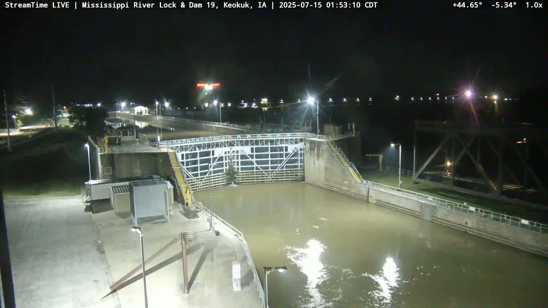 Keokuk Mississippi River Lock 19 Dam & Keokuk Power Plant Live Cam - Keokuk, Lee, Iowa, USA