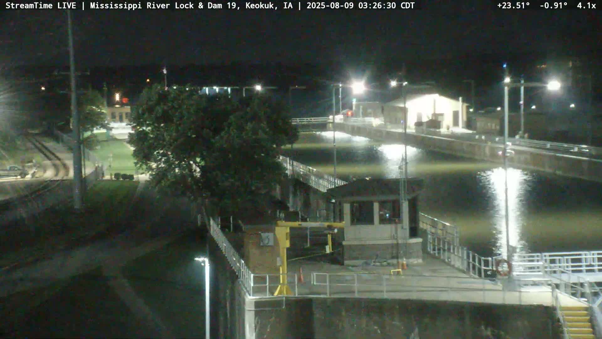 Keokuk Mississippi River Lock 19 Dam & Keokuk Power Plant Live Cam - Keokuk, Lee, Iowa, USA