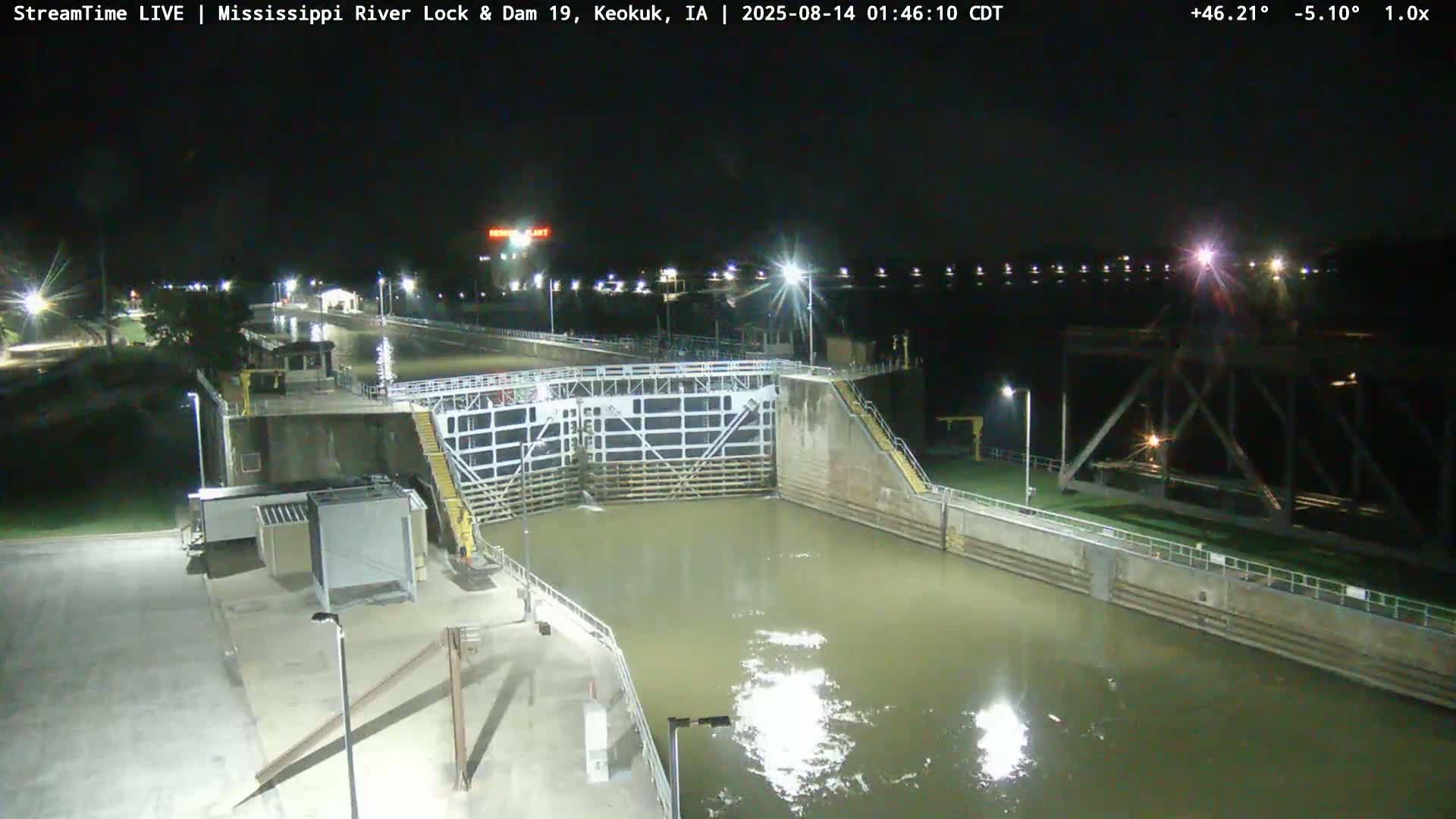 Keokuk Mississippi River Lock 19 Dam & Keokuk Power Plant Live Cam - Keokuk, Lee, Iowa, USA