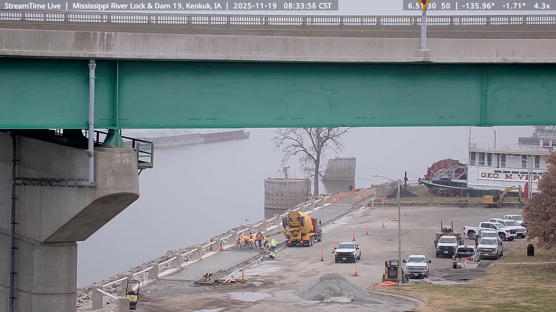 Keokuk Mississippi River Lock 19 Dam & Keokuk Power Plant Live Cam - Keokuk, Lee, Iowa, USA