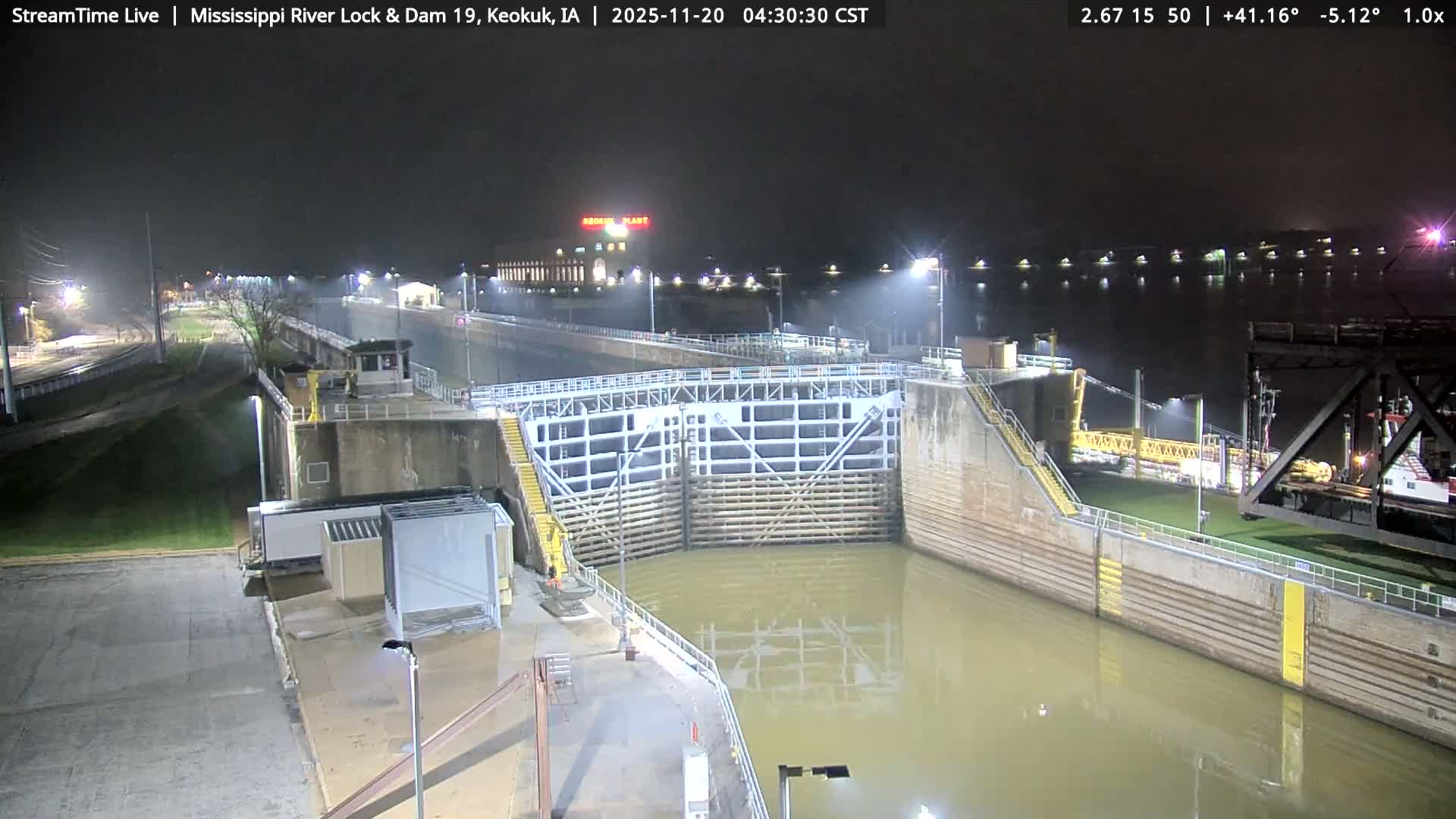 Keokuk Mississippi River Lock 19 Dam & Keokuk Power Plant Live Cam - Keokuk, Lee, Iowa, USA