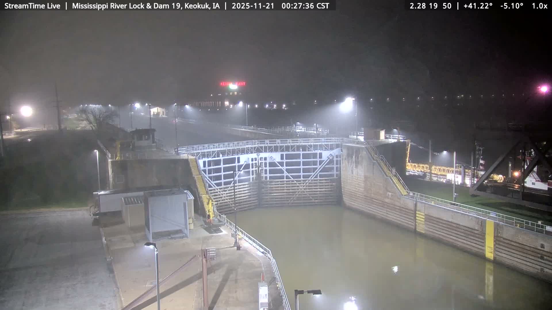 Keokuk Mississippi River Lock 19 Dam & Keokuk Power Plant Live Cam - Keokuk, Lee, Iowa, USA