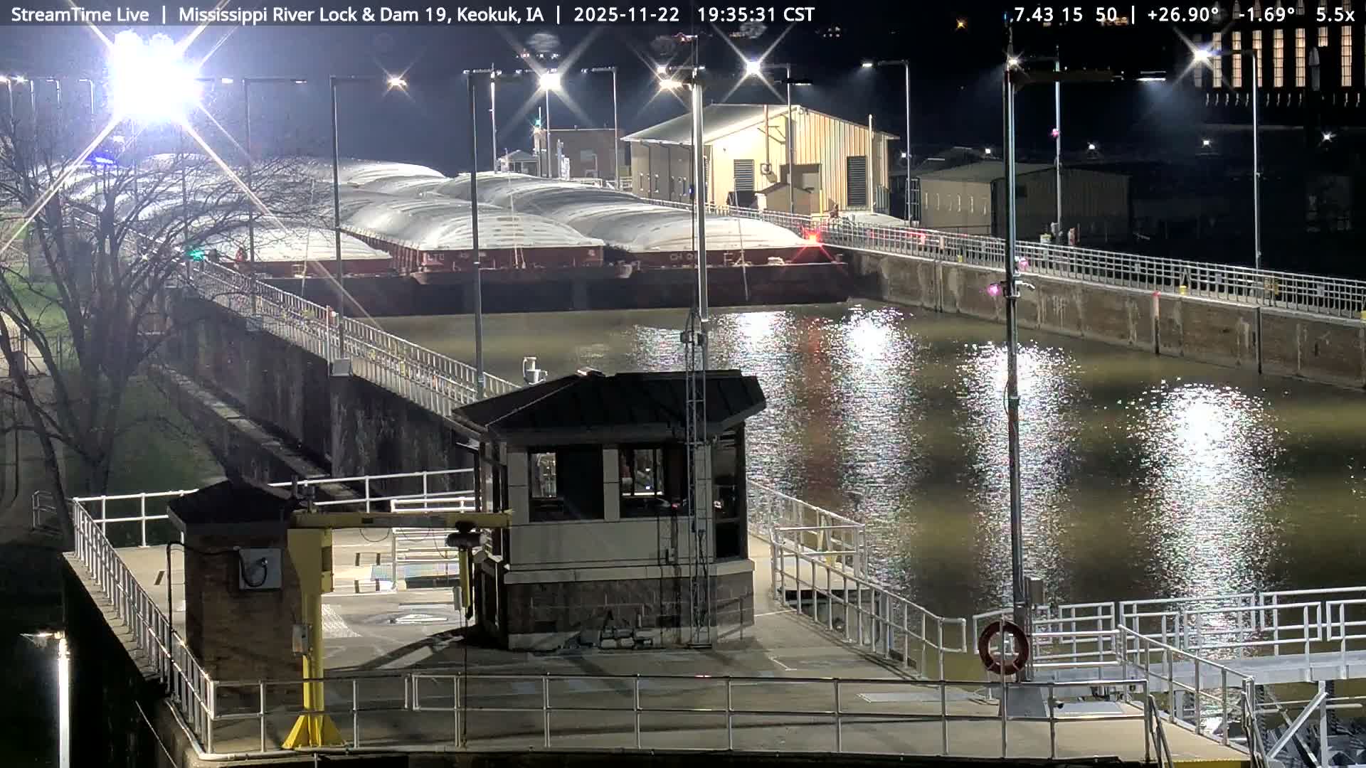 Keokuk Mississippi River Lock 19 Dam & Keokuk Power Plant Live Cam - Keokuk, Lee, Iowa, USA