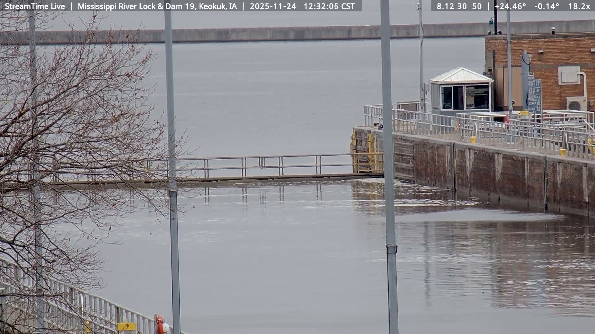Keokuk Mississippi River Lock 19 Dam & Keokuk Power Plant Live Cam - Keokuk, Lee, Iowa, USA