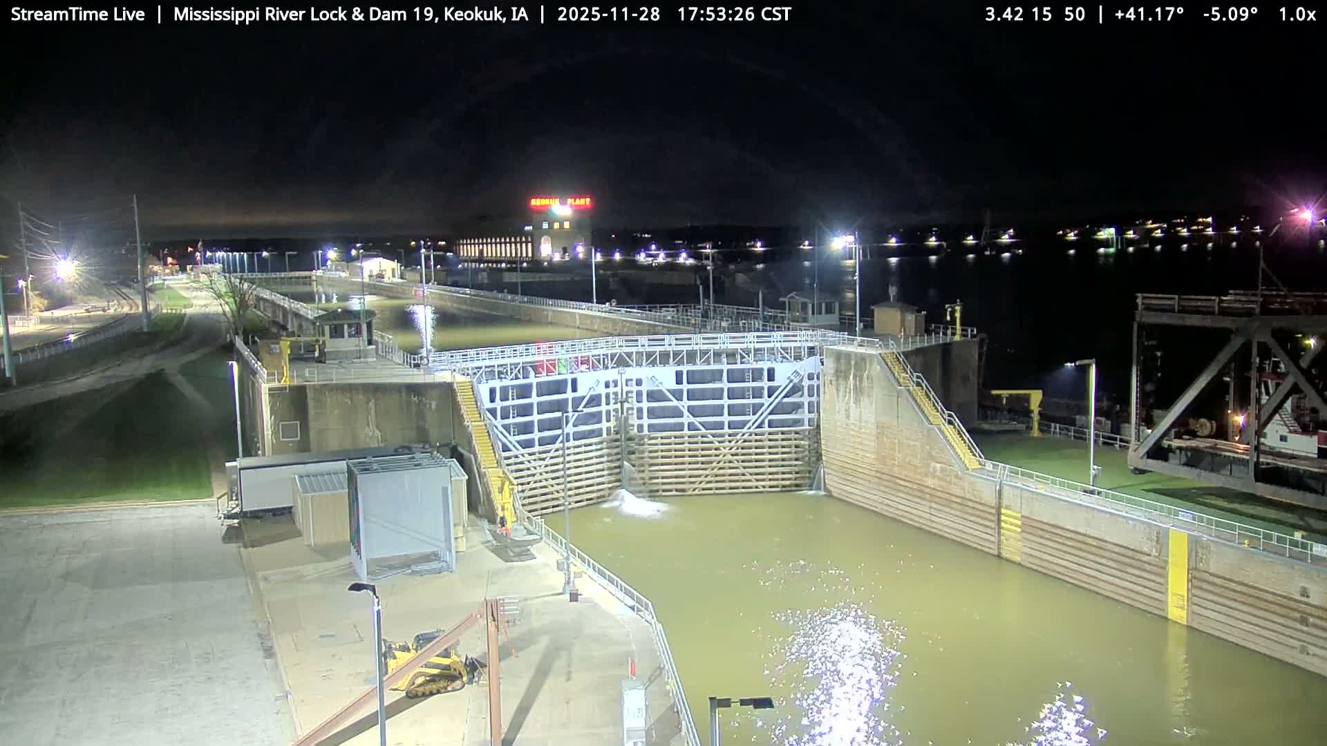 Keokuk Mississippi River Lock 19 Dam & Keokuk Power Plant Live Cam - Keokuk, Lee, Iowa, USA