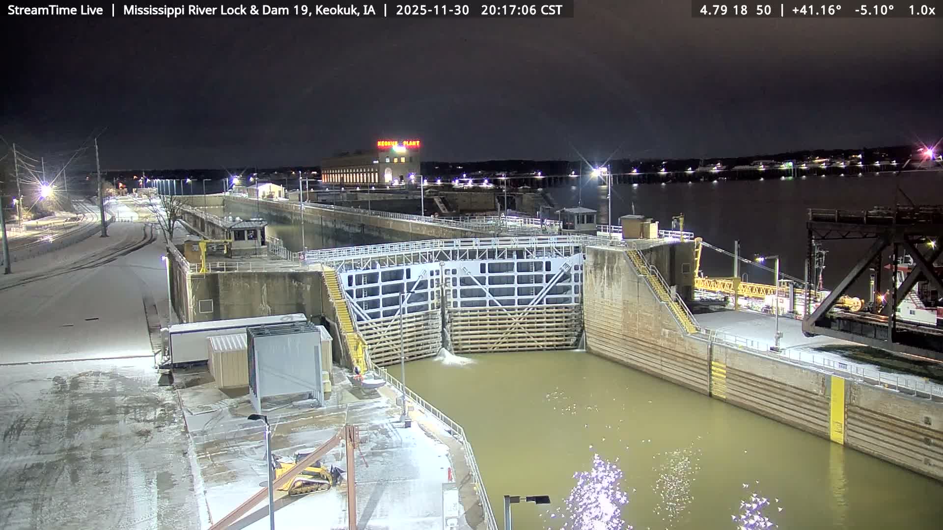 Keokuk Mississippi River Lock 19 Dam & Keokuk Power Plant Live Cam - Keokuk, Lee, Iowa, USA