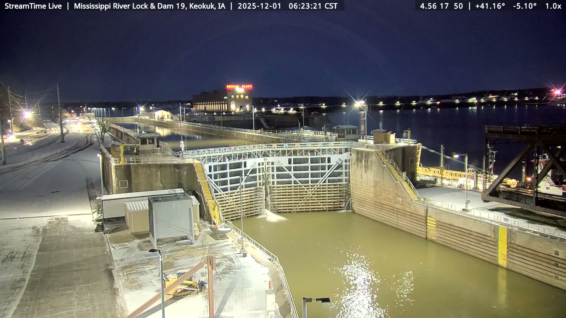 Keokuk Mississippi River Lock 19 Dam & Keokuk Power Plant Live Cam - Keokuk, Lee, Iowa, USA