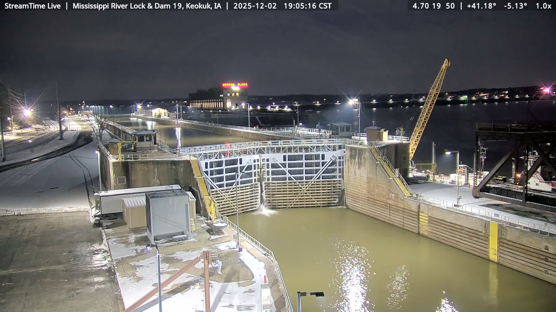 Keokuk Mississippi River Lock 19 Dam & Keokuk Power Plant Live Cam - Keokuk, Lee, Iowa, USA
