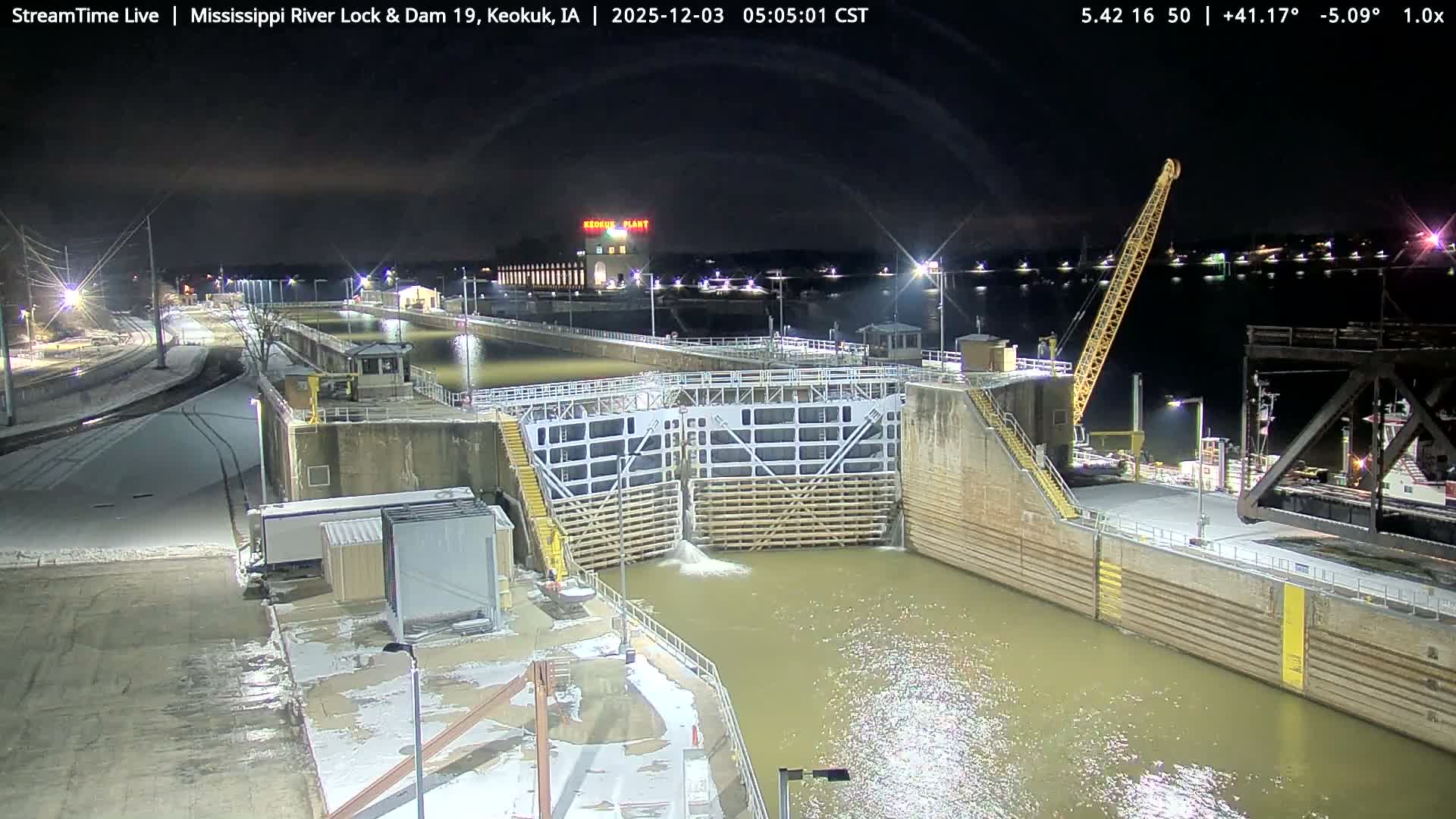 Keokuk Mississippi River Lock 19 Dam & Keokuk Power Plant Live Cam - Keokuk, Lee, Iowa, USA