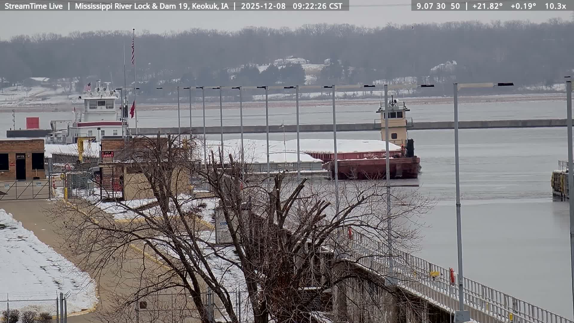 Keokuk Mississippi River Lock 19 Dam & Keokuk Power Plant Live Cam - Keokuk, Lee, Iowa, USA