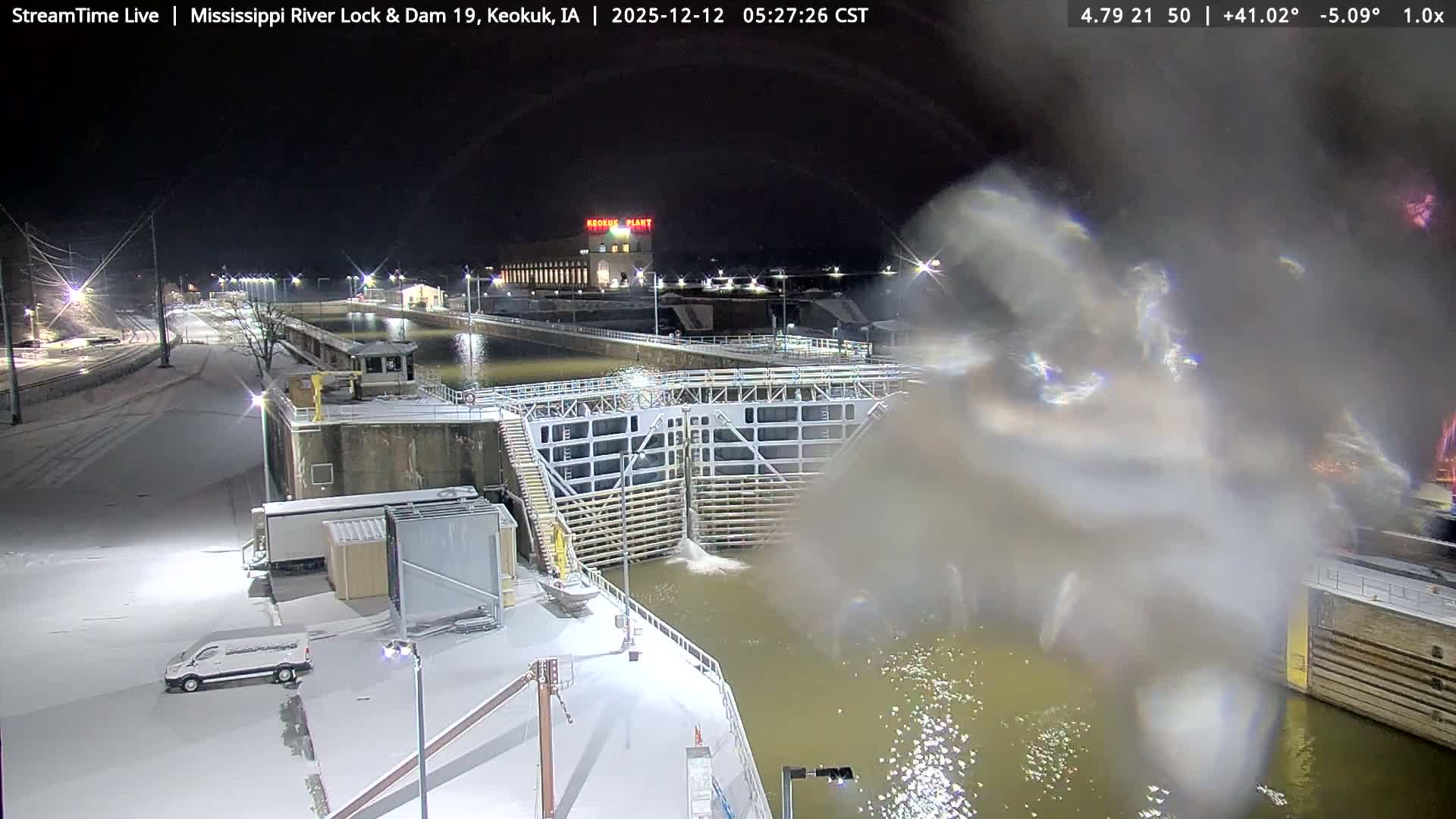 Keokuk Mississippi River Lock 19 Dam & Keokuk Power Plant Live Cam - Keokuk, Lee, Iowa, USA